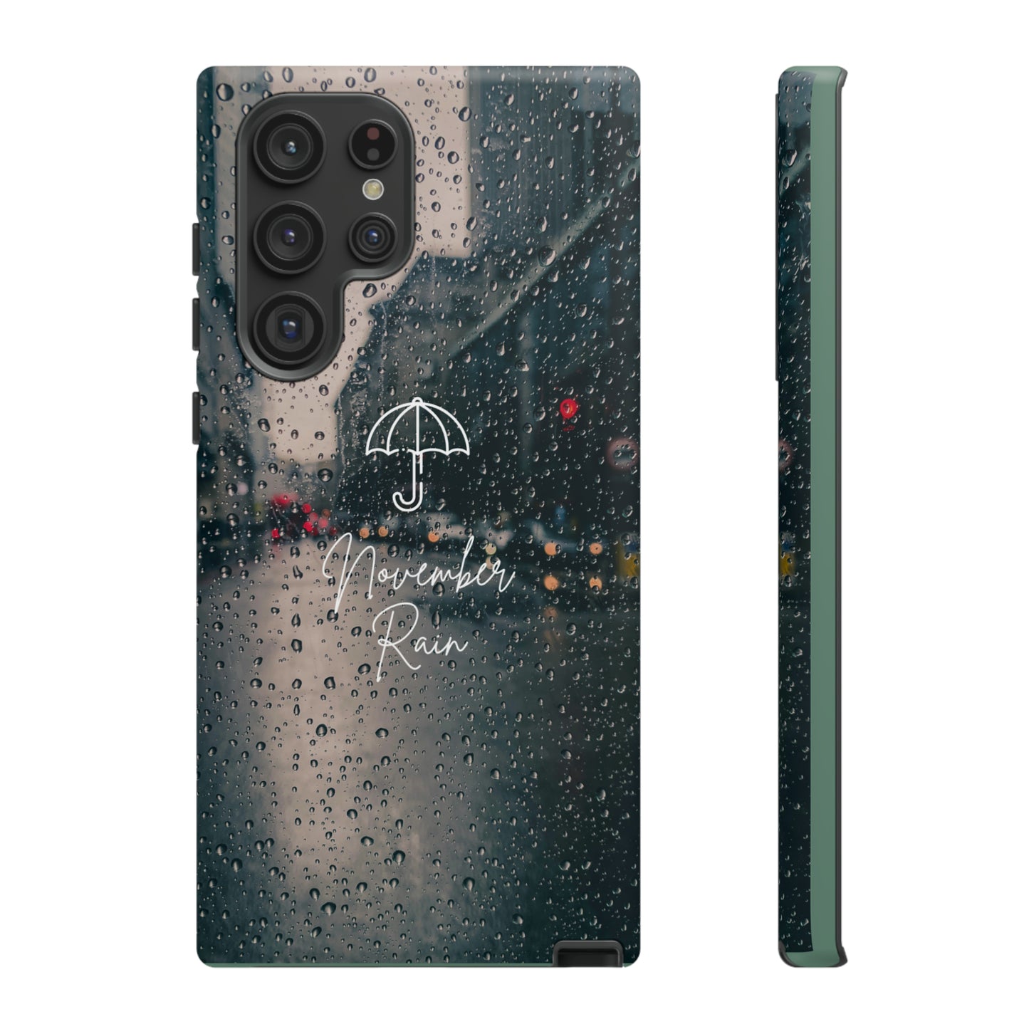 November Rain with Green Background: 46-Tough Case iPhone series 15 14 13 12 11 X XR XS 8: Google series 7 6 5: Samsung series S23 S22 S21 S20 S10