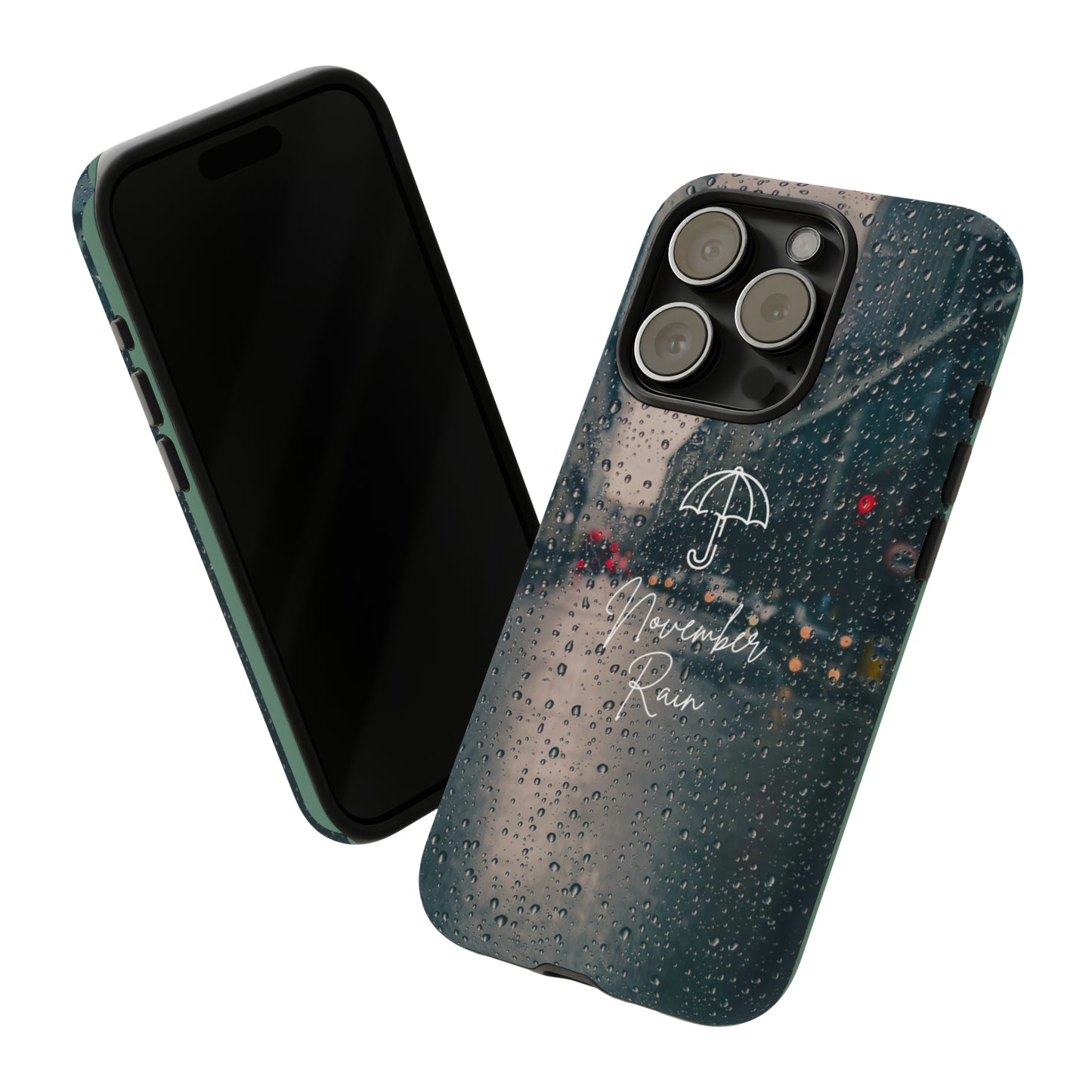 November Rain with Green Background: 46-Tough Case iPhone series 15 14 13 12 11 X XR XS 8: Google series 7 6 5: Samsung series S23 S22 S21 S20 S10