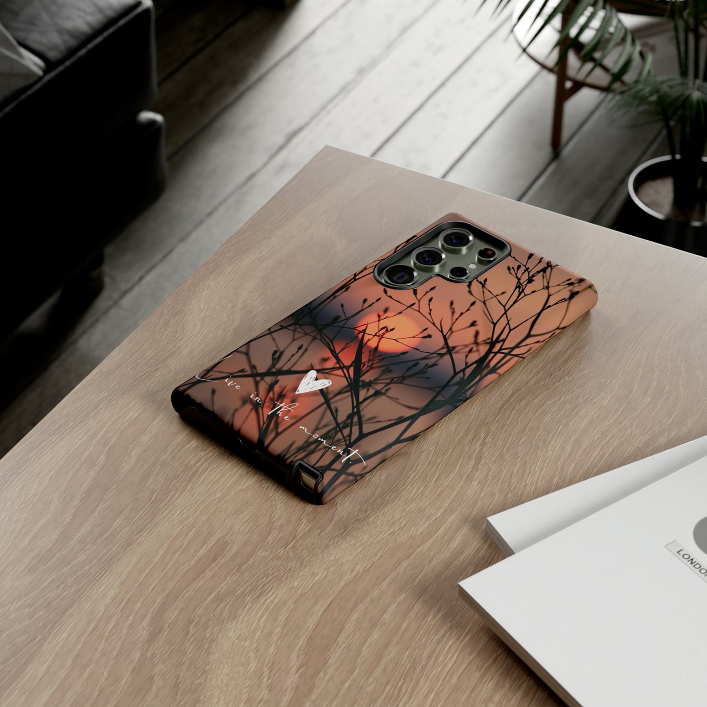 VIVID SUNSET FLORAL DESIGN with black background: 46-Tough Case iPhone series 15 14 13 12 11 X XR XS 8: Google series 7 6 5: Samsung series S23 S22 S21 S20 S10