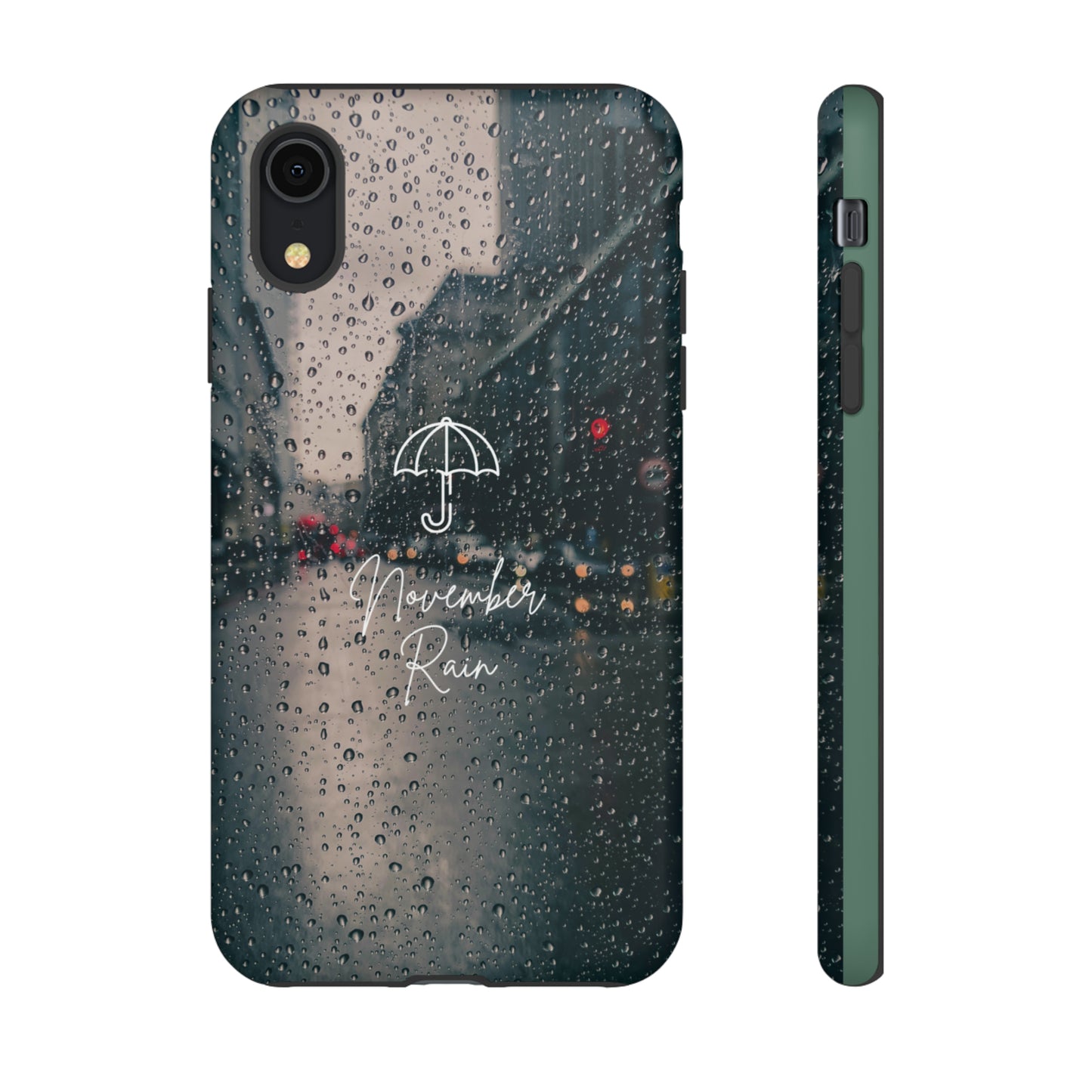 November Rain with Green Background: 46-Tough Case iPhone series 15 14 13 12 11 X XR XS 8: Google series 7 6 5: Samsung series S23 S22 S21 S20 S10