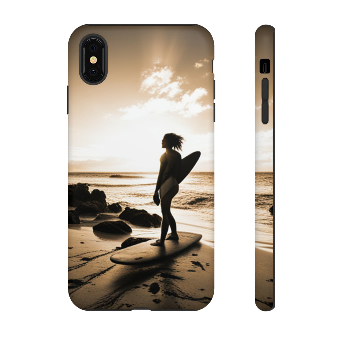 Surfing Aruba with a black background: 46 - Tough Case iPhone series 15 14 13 12 11 X XR XS 8: Google series 7 6 5: Samsung series S23 S22 S21 S20 S10