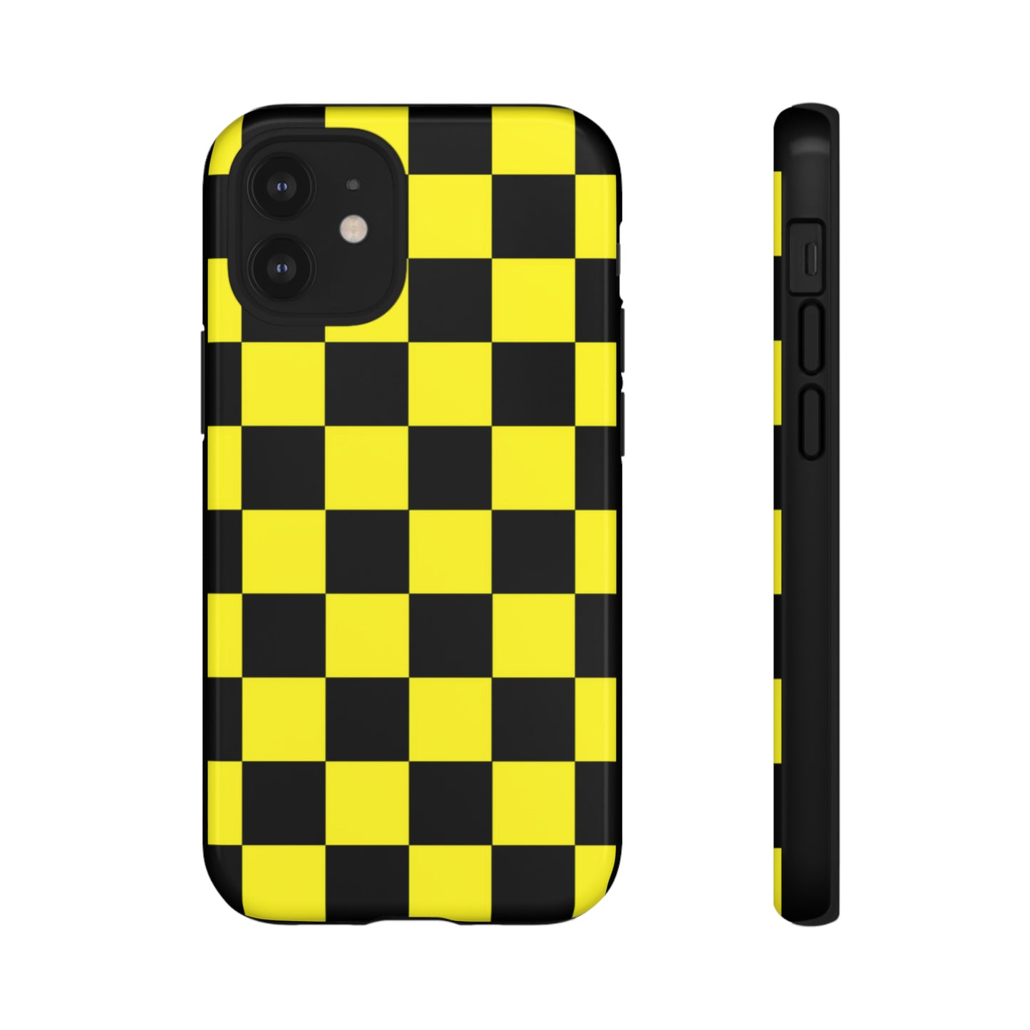 Yellow and Black Checkers with Black background: 46-Tough Case iPhone series 15 14 13 12 11 X XR XS 8: Google series 7 6 5: Samsung series S23 S22 S21 S20 S10