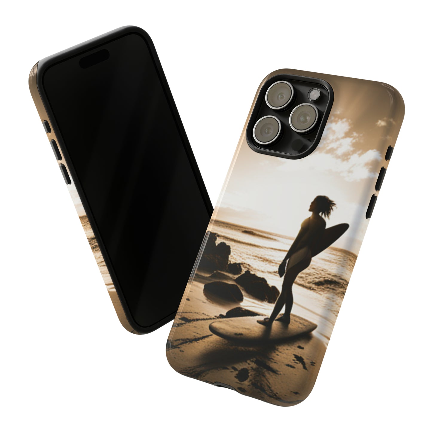 Surfing Aruba with a black background: 46 - Tough Case iPhone series 15 14 13 12 11 X XR XS 8: Google series 7 6 5: Samsung series S23 S22 S21 S20 S10