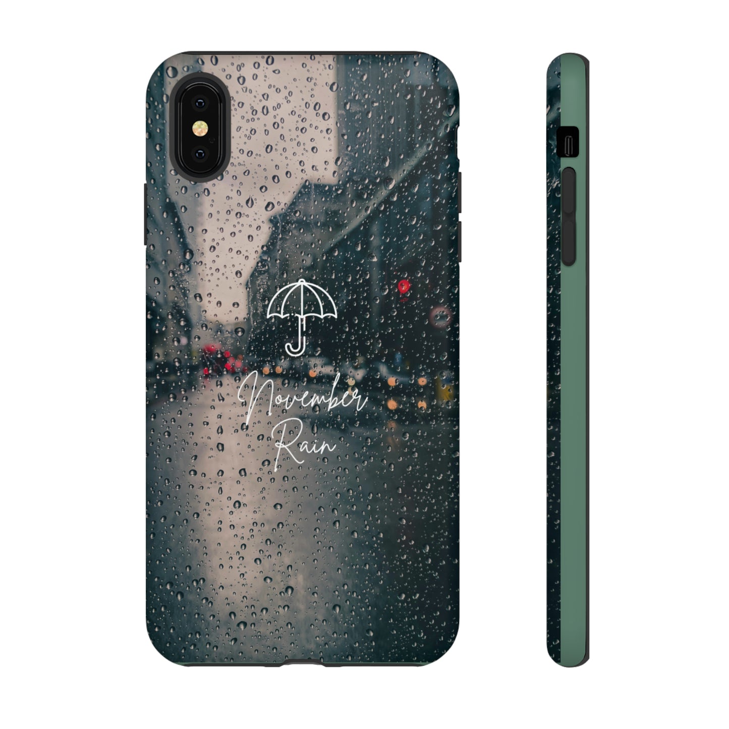 November Rain with Green Background: 46-Tough Case iPhone series 15 14 13 12 11 X XR XS 8: Google series 7 6 5: Samsung series S23 S22 S21 S20 S10