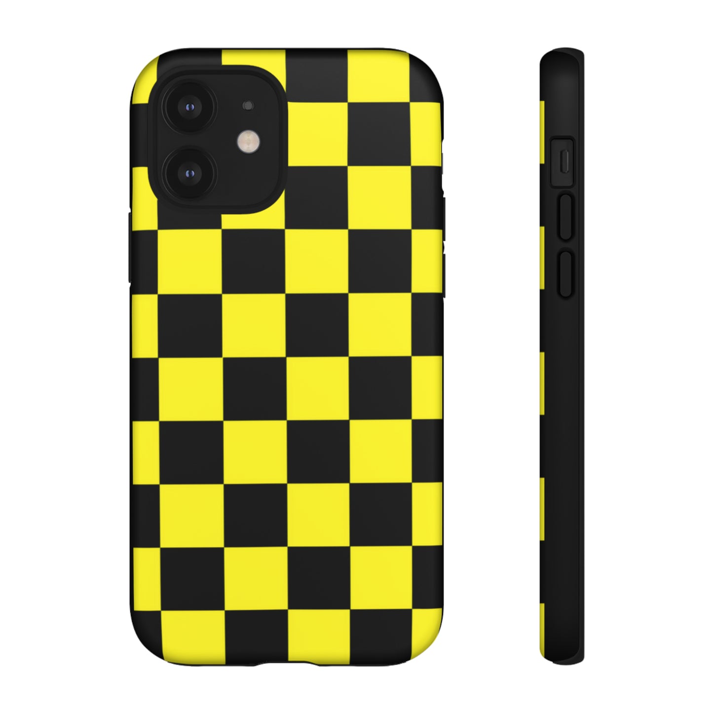 Yellow and Black Checkers with Black background: 46-Tough Case iPhone series 15 14 13 12 11 X XR XS 8: Google series 7 6 5: Samsung series S23 S22 S21 S20 S10