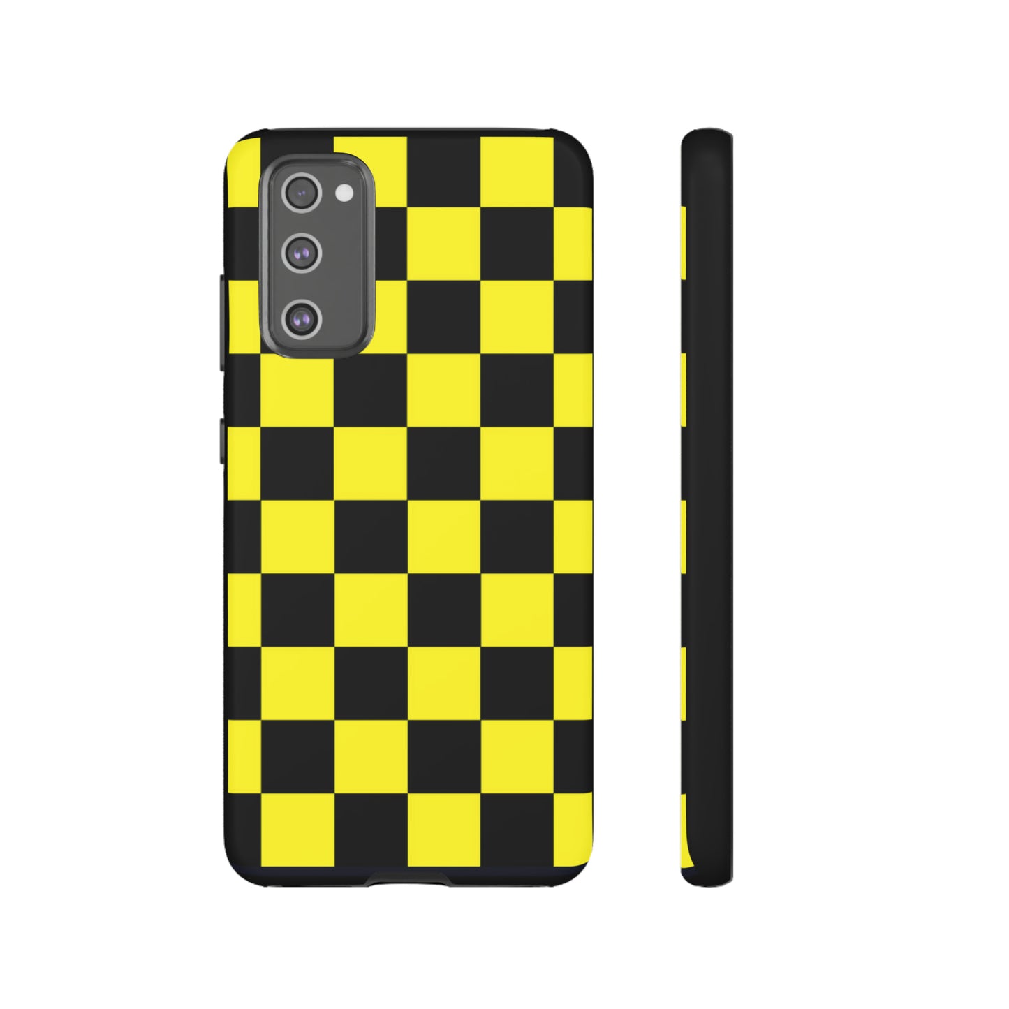 Yellow and Black Checkers with Black background: 46-Tough Case iPhone series 15 14 13 12 11 X XR XS 8: Google series 7 6 5: Samsung series S23 S22 S21 S20 S10