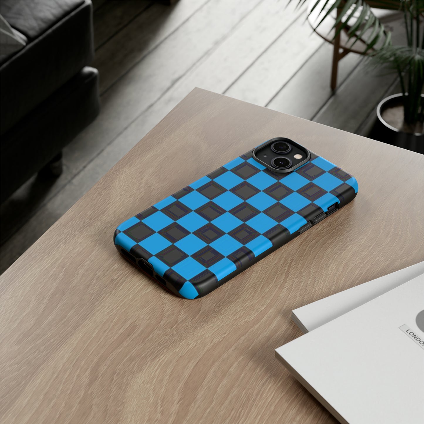 Blue and Black Checkers: 46-Tough Case iPhone series 15 14 13 12 11 X XR XS 8: Google series 7 6 5: Samsung series S23 S22 S21 S20 S10