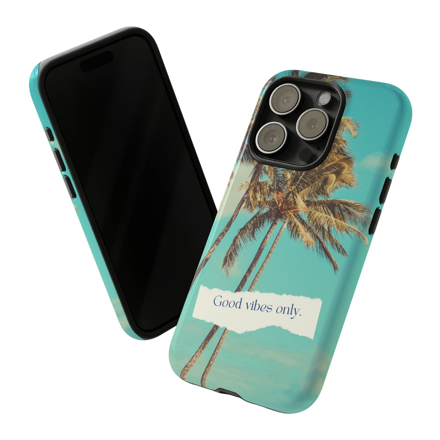 Palm Blue with Turquoise background : 46-Tough Case iPhone series 15 14 13 12 11 X XR XS 8: Google series 7 6 5: Samsung series S23 S22 S21 S20 S10