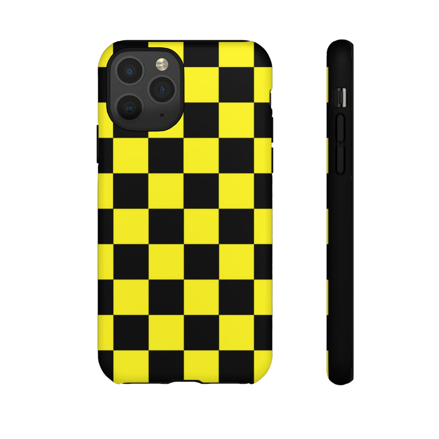 Yellow and Black Checkers with Black background: 46-Tough Case iPhone series 15 14 13 12 11 X XR XS 8: Google series 7 6 5: Samsung series S23 S22 S21 S20 S10