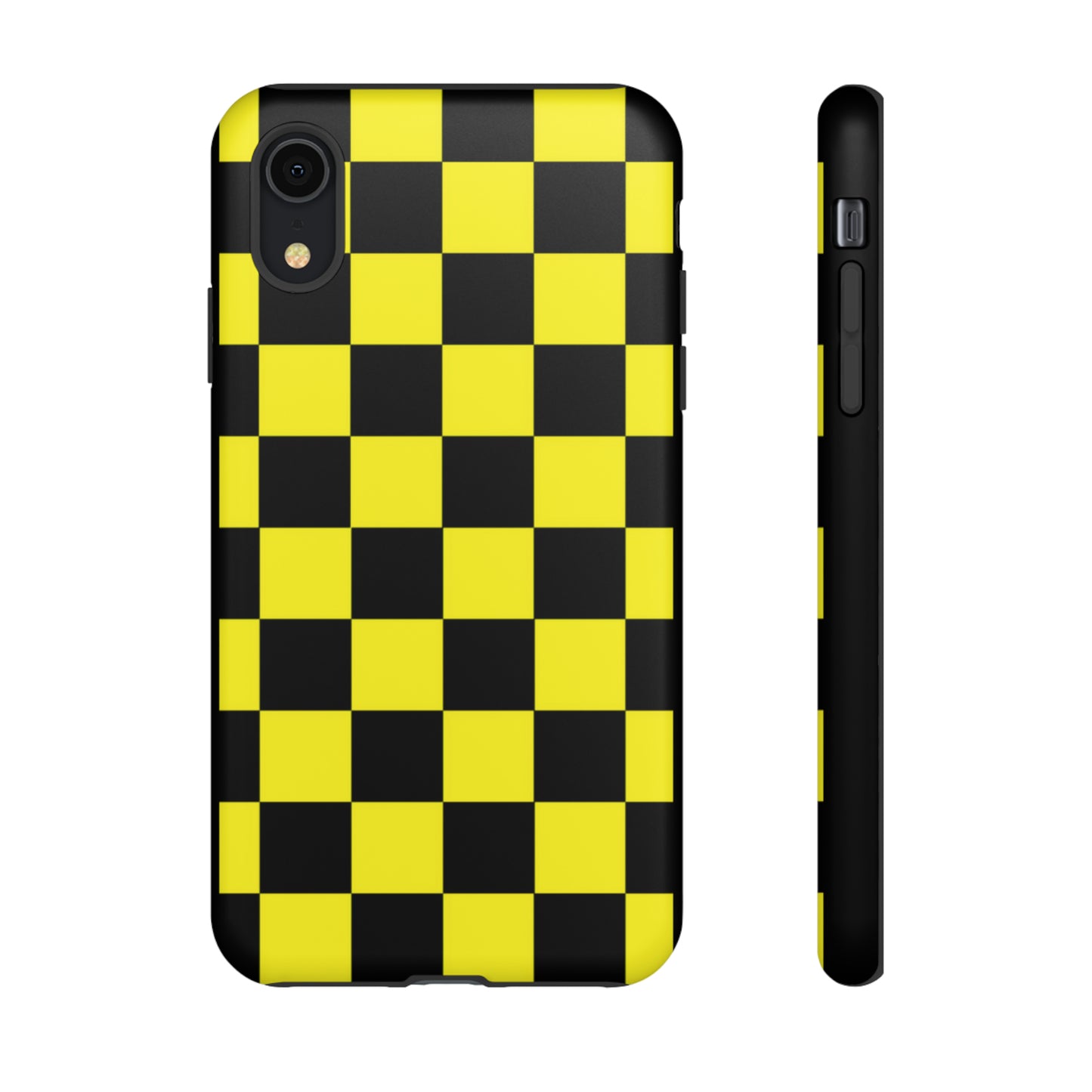 Yellow and Black Checkers with Black background: 46-Tough Case iPhone series 15 14 13 12 11 X XR XS 8: Google series 7 6 5: Samsung series S23 S22 S21 S20 S10