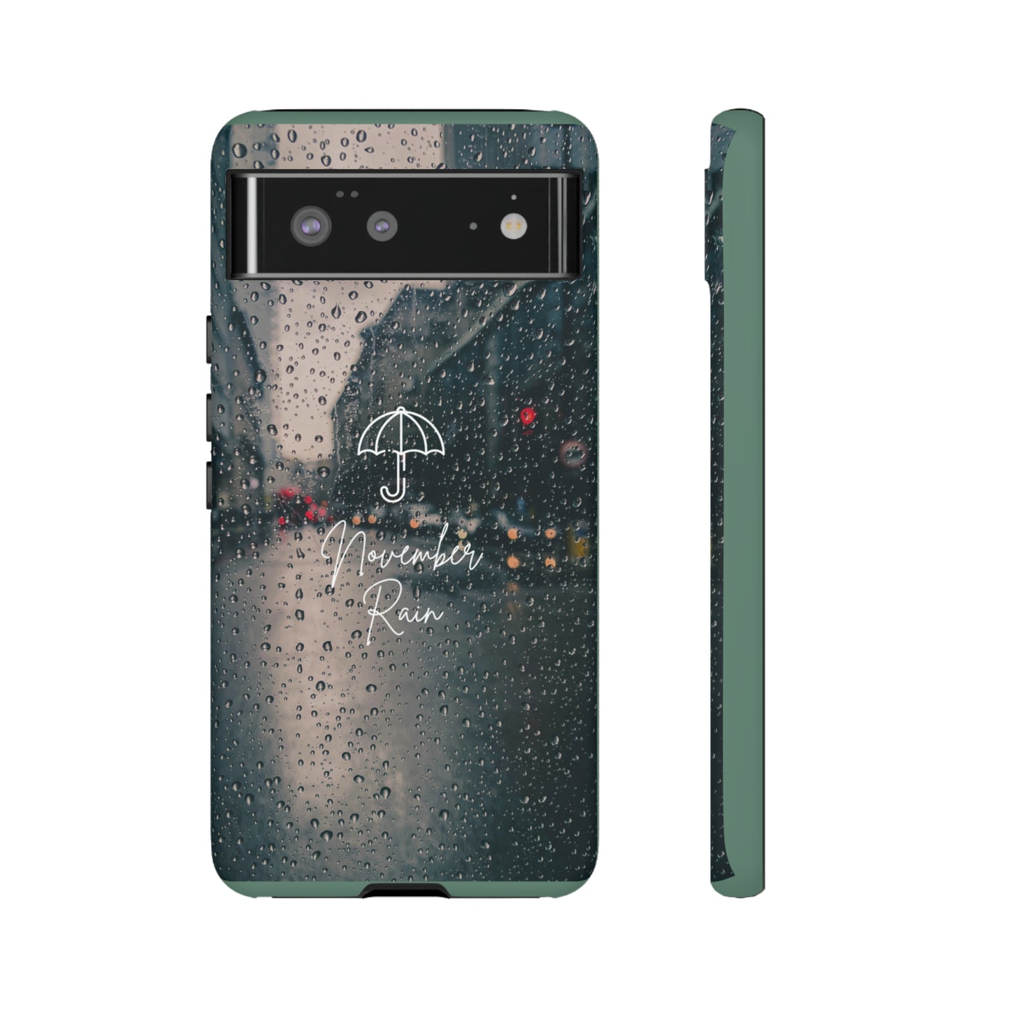 November Rain with Green Background: 46-Tough Case iPhone series 15 14 13 12 11 X XR XS 8: Google series 7 6 5: Samsung series S23 S22 S21 S20 S10