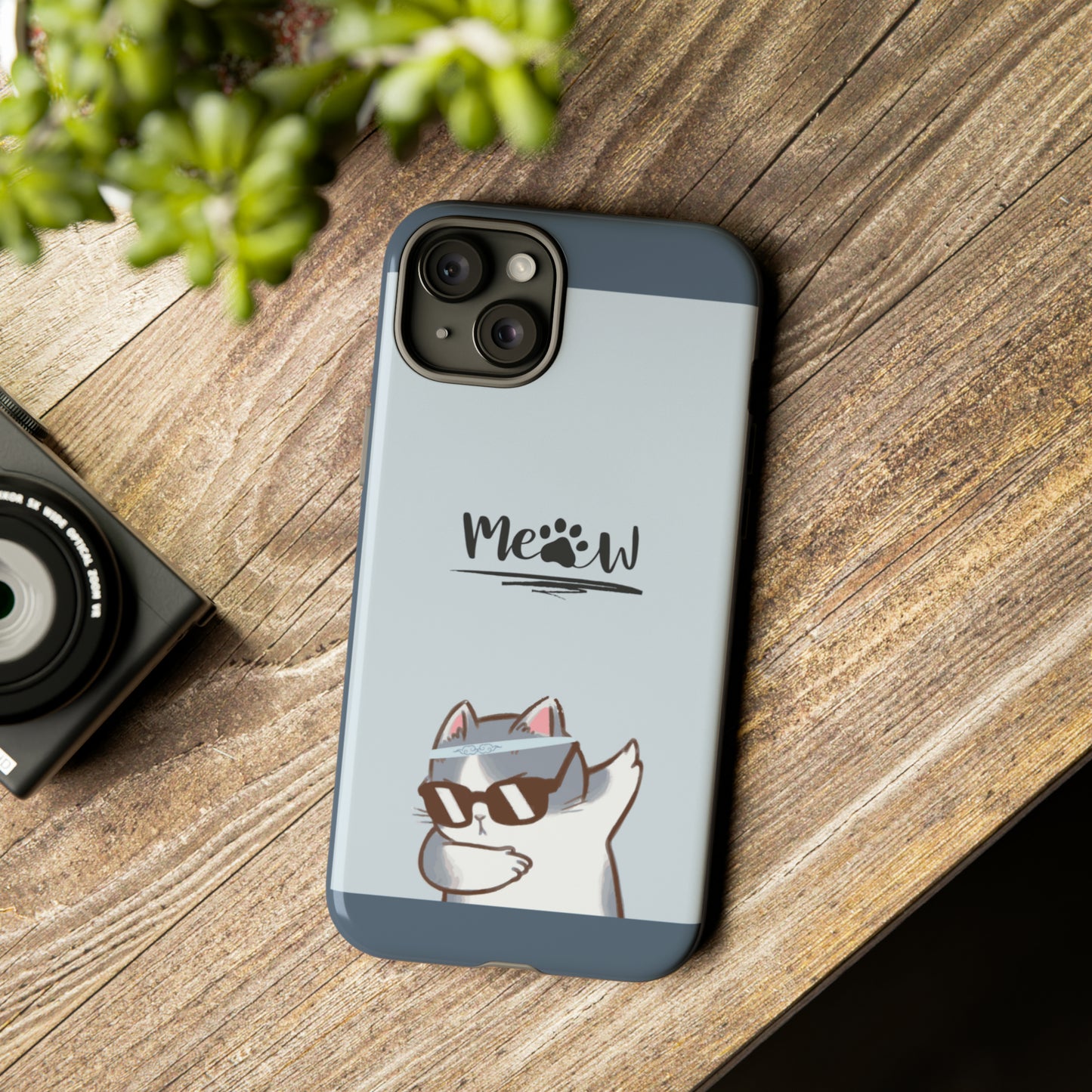 Cats Meow with slate blue background: 46-Tough Case iPhone series 15 14 13 12 11 X XR XS 8: Google series 7 6 5: Samsung series S23 S22 S21 S20 S10