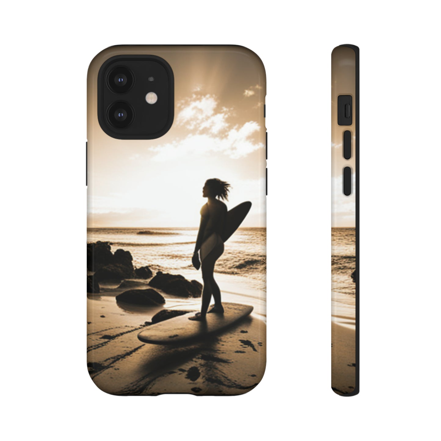 Surfing Aruba with a black background: 46 - Tough Case iPhone series 15 14 13 12 11 X XR XS 8: Google series 7 6 5: Samsung series S23 S22 S21 S20 S10