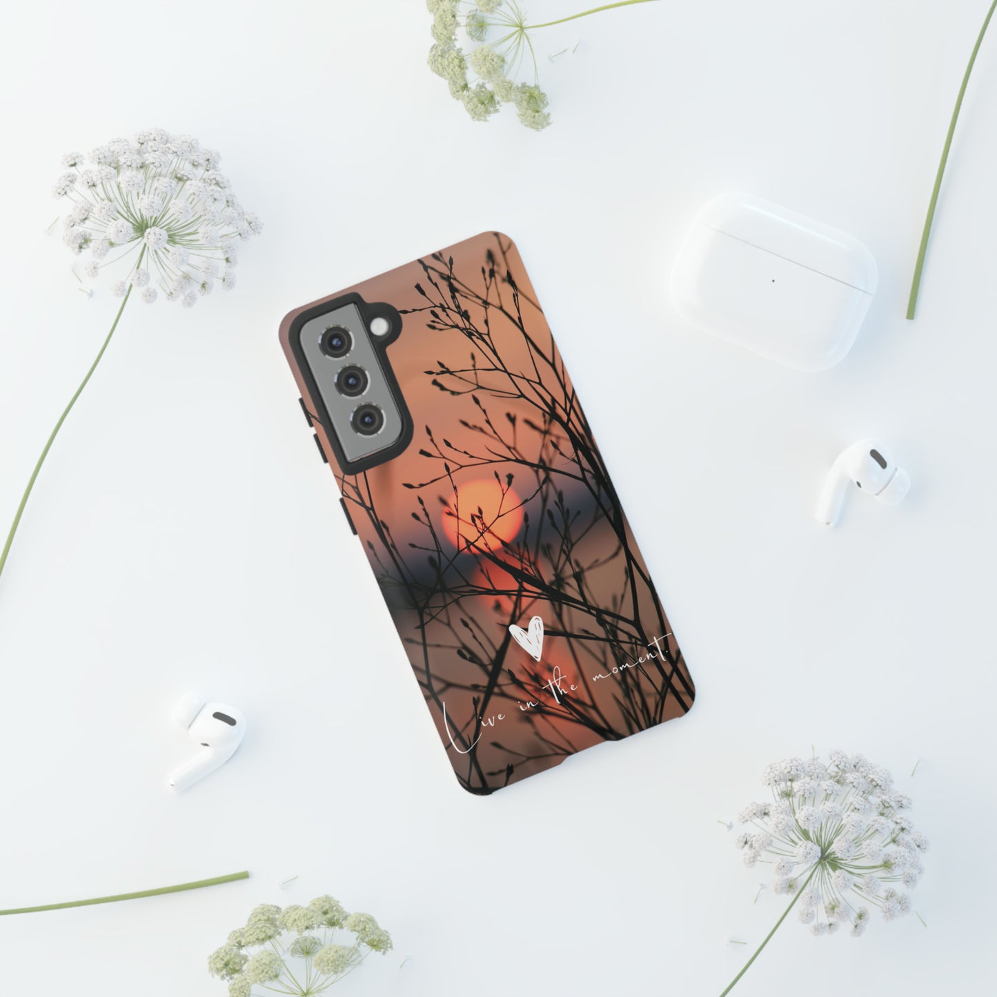 VIVID SUNSET FLORAL DESIGN with black background: 46-Tough Case iPhone series 15 14 13 12 11 X XR XS 8: Google series 7 6 5: Samsung series S23 S22 S21 S20 S10