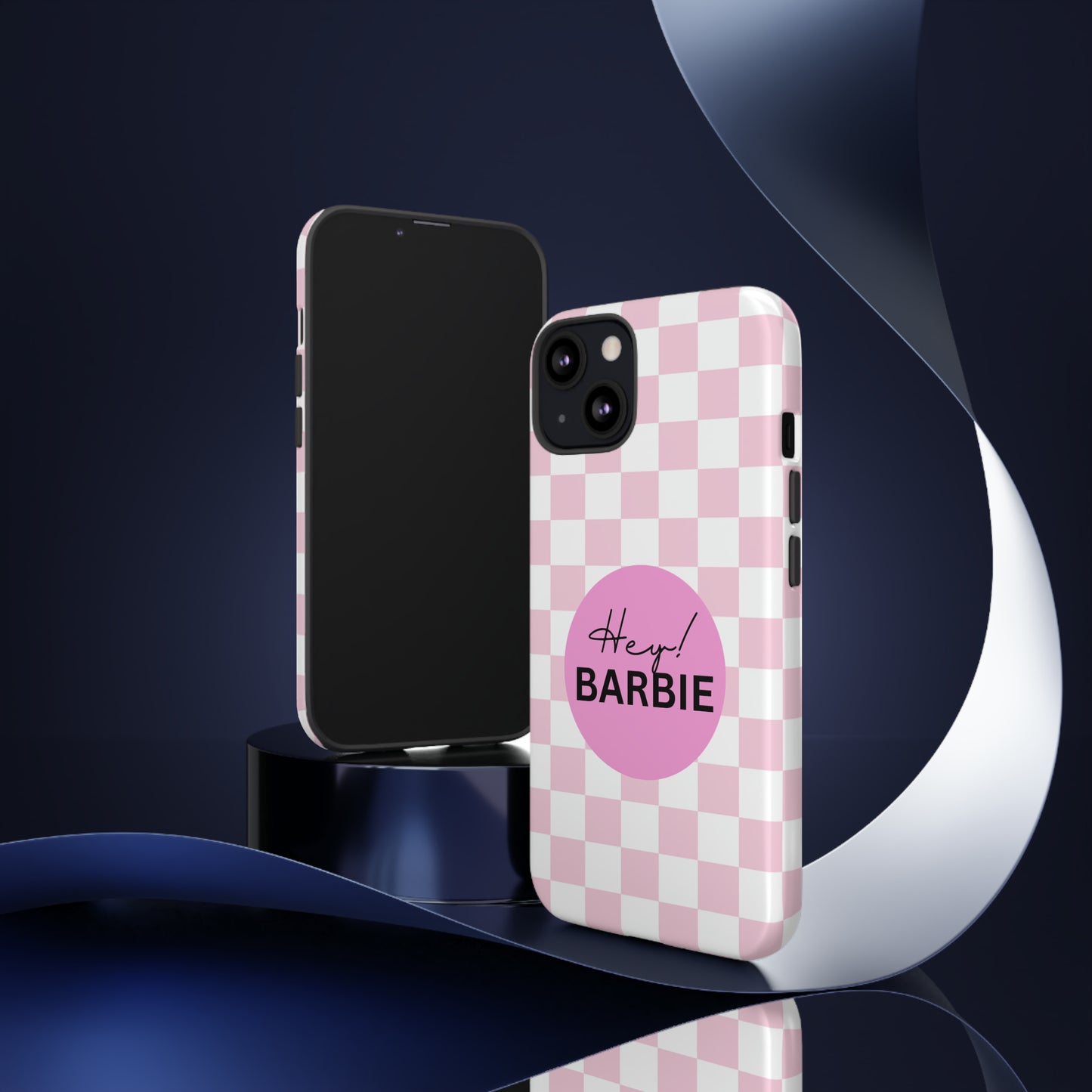 Pink and White Hey Barbie: 46-Tough Case iPhone series 15 14 13 12 11 X XR XS 8: Google series 7 6 5: Samsung series S23 S22 S21 S20 S10