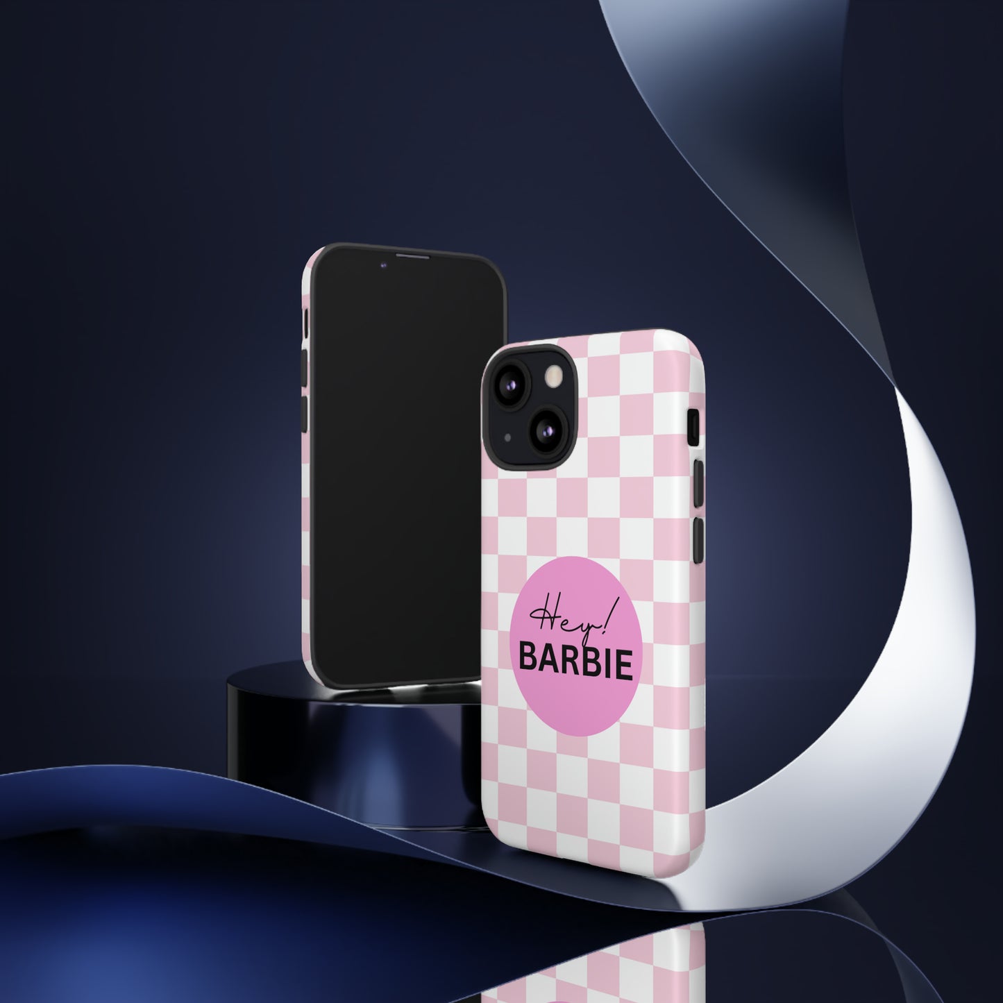 Pink and White Hey Barbie: 46-Tough Case iPhone series 15 14 13 12 11 X XR XS 8: Google series 7 6 5: Samsung series S23 S22 S21 S20 S10