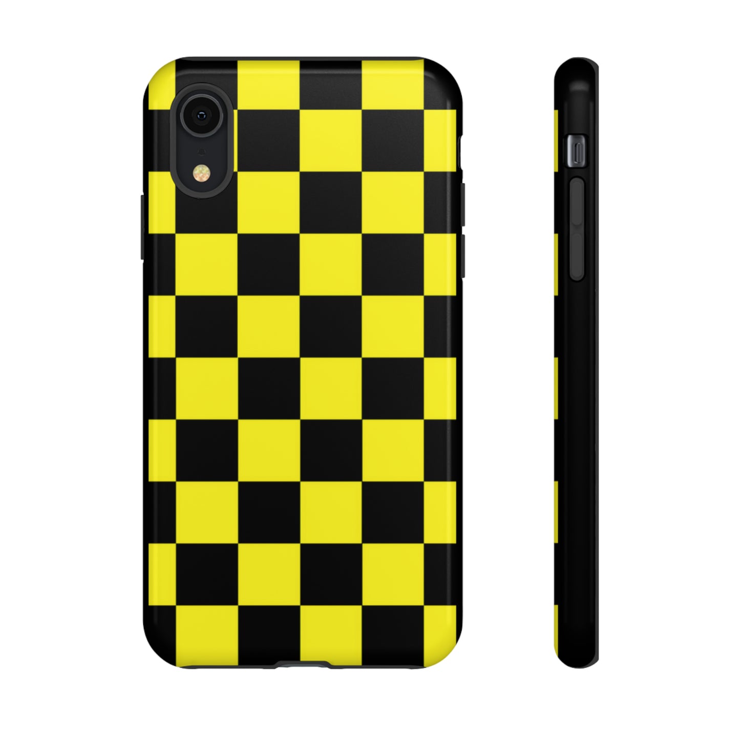 Yellow and Black Checkers with Black background: 46-Tough Case iPhone series 15 14 13 12 11 X XR XS 8: Google series 7 6 5: Samsung series S23 S22 S21 S20 S10