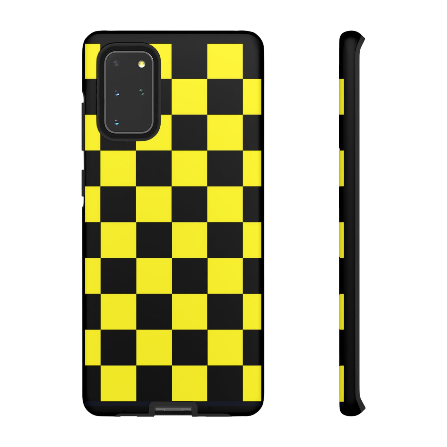 Yellow and Black Checkers with Black background: 46-Tough Case iPhone series 15 14 13 12 11 X XR XS 8: Google series 7 6 5: Samsung series S23 S22 S21 S20 S10