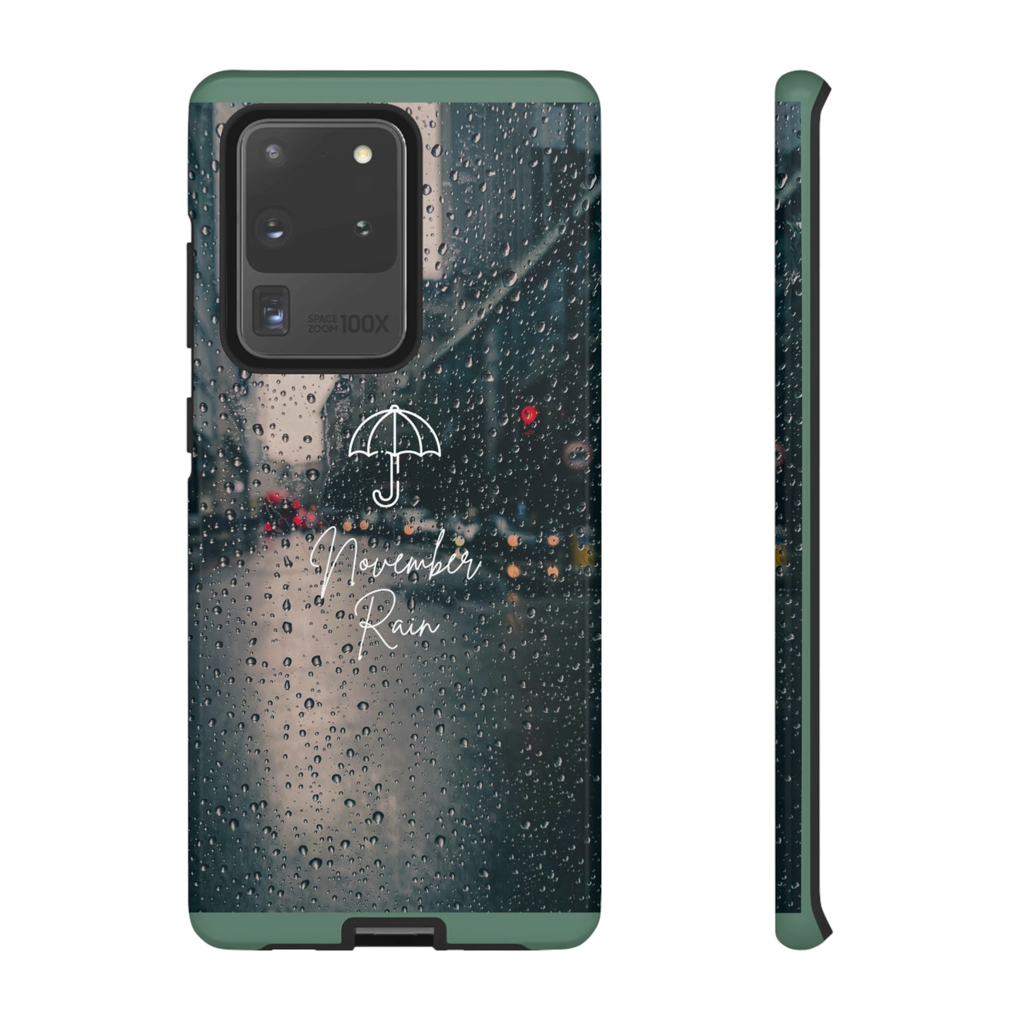 November Rain with Green Background: 46-Tough Case iPhone series 15 14 13 12 11 X XR XS 8: Google series 7 6 5: Samsung series S23 S22 S21 S20 S10