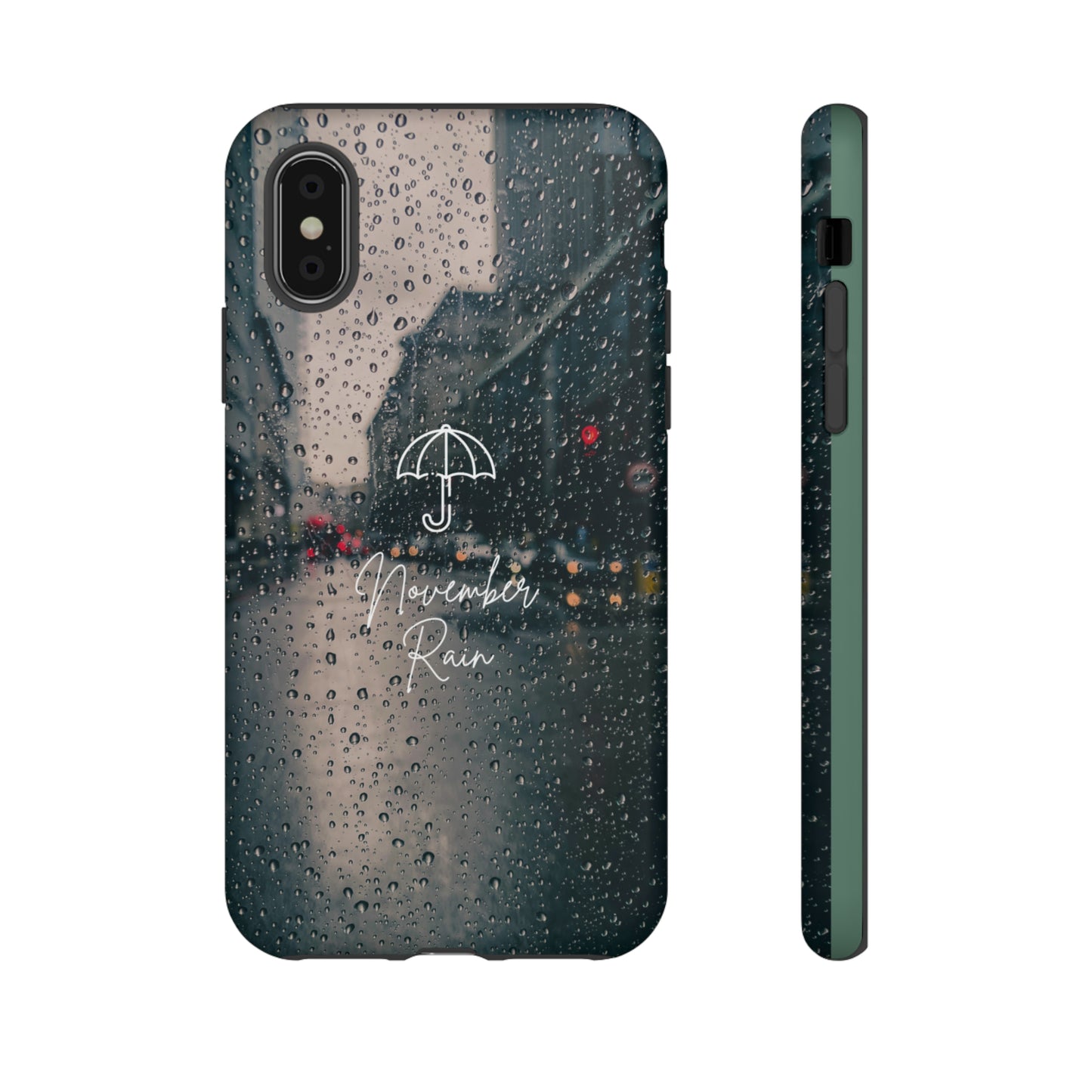 November Rain with Green Background: 46-Tough Case iPhone series 15 14 13 12 11 X XR XS 8: Google series 7 6 5: Samsung series S23 S22 S21 S20 S10