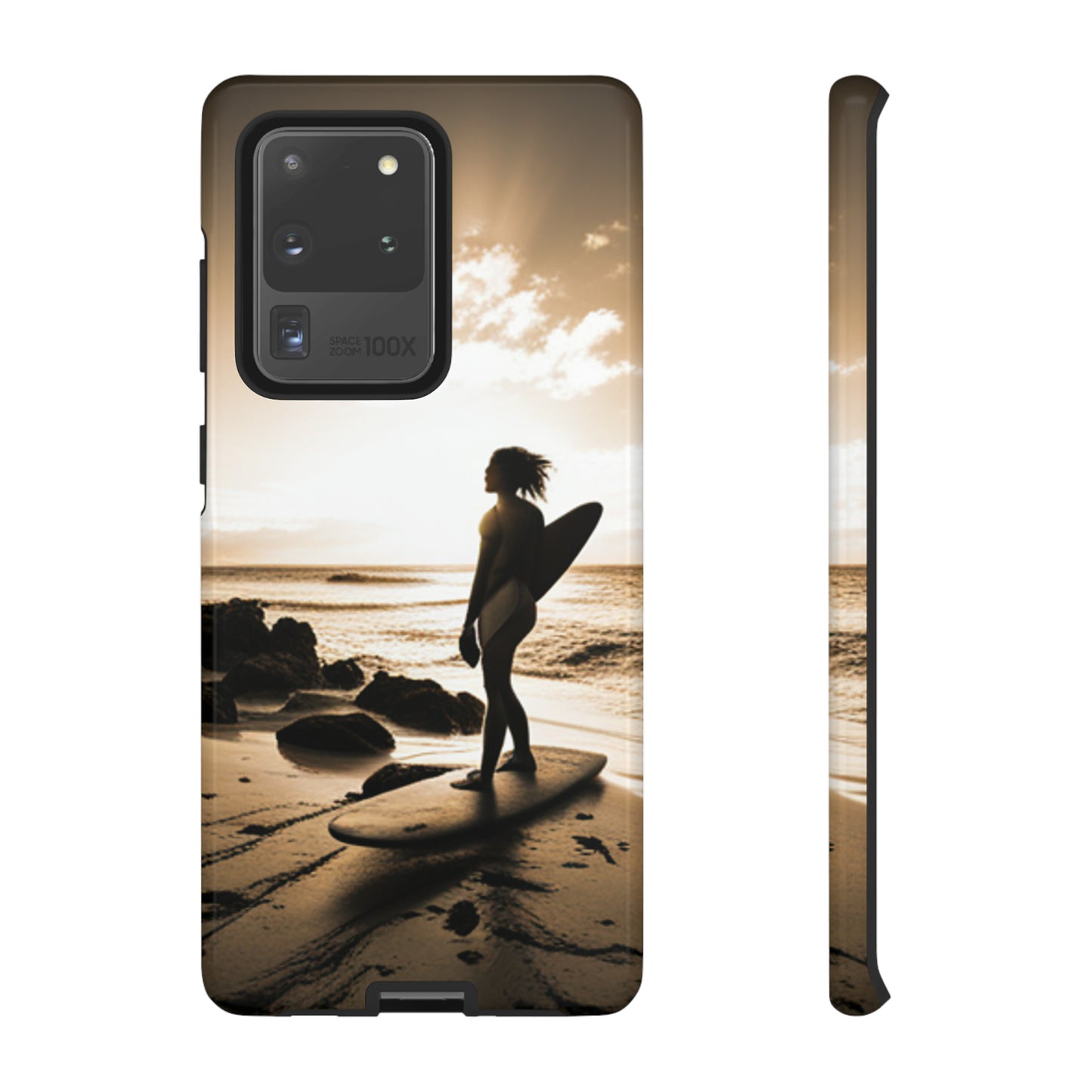 Surfing Aruba with a black background: 46 - Tough Case iPhone series 15 14 13 12 11 X XR XS 8: Google series 7 6 5: Samsung series S23 S22 S21 S20 S10