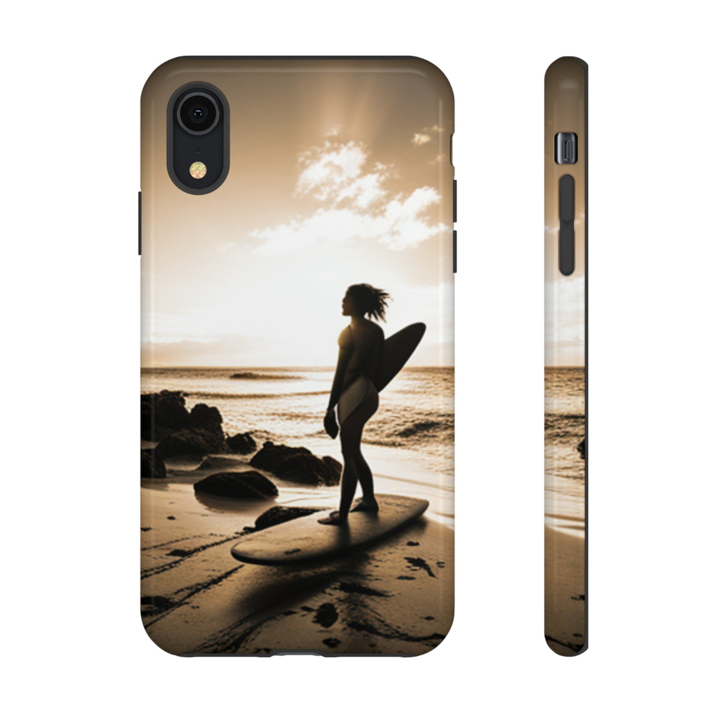 Surfing Aruba with a black background: 46 - Tough Case iPhone series 15 14 13 12 11 X XR XS 8: Google series 7 6 5: Samsung series S23 S22 S21 S20 S10