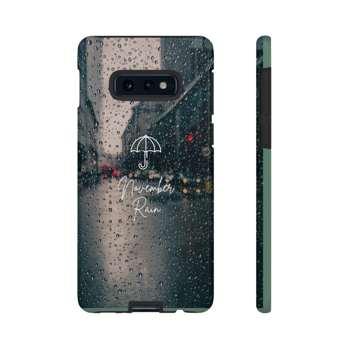 November Rain with Green Background: 46-Tough Case iPhone series 15 14 13 12 11 X XR XS 8: Google series 7 6 5: Samsung series S23 S22 S21 S20 S10