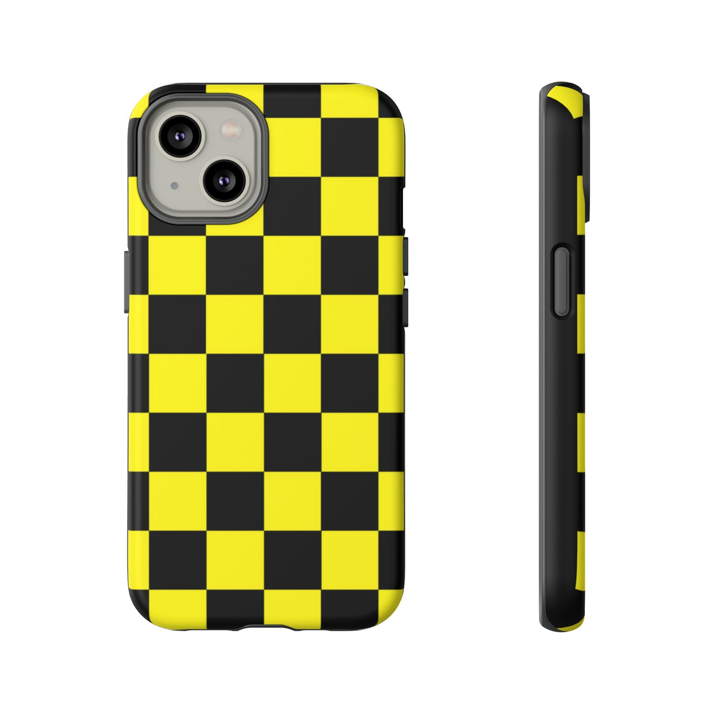 Yellow and Black Checkers with Black background: 46-Tough Case iPhone series 15 14 13 12 11 X XR XS 8: Google series 7 6 5: Samsung series S23 S22 S21 S20 S10