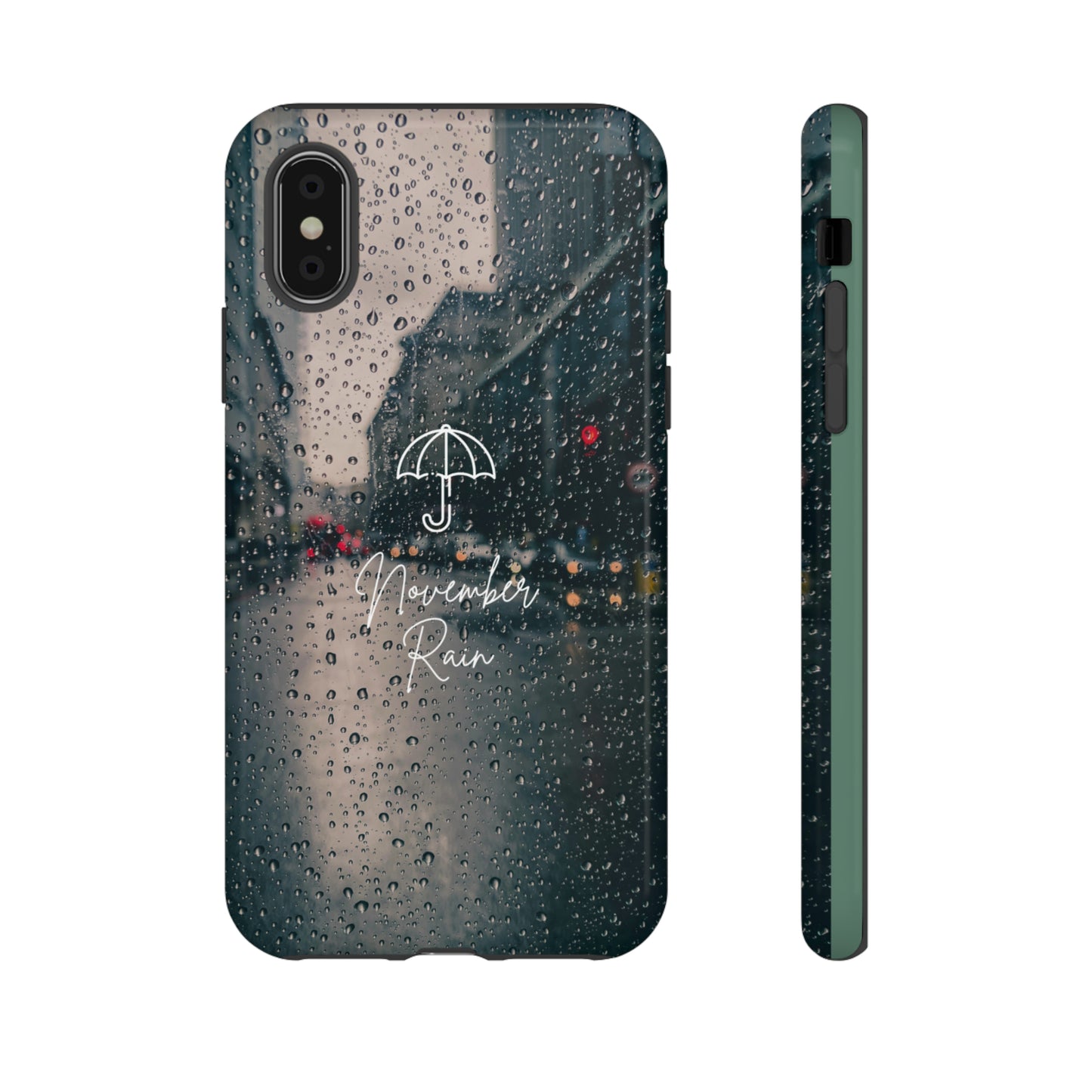 November Rain with Green Background: 46-Tough Case iPhone series 15 14 13 12 11 X XR XS 8: Google series 7 6 5: Samsung series S23 S22 S21 S20 S10