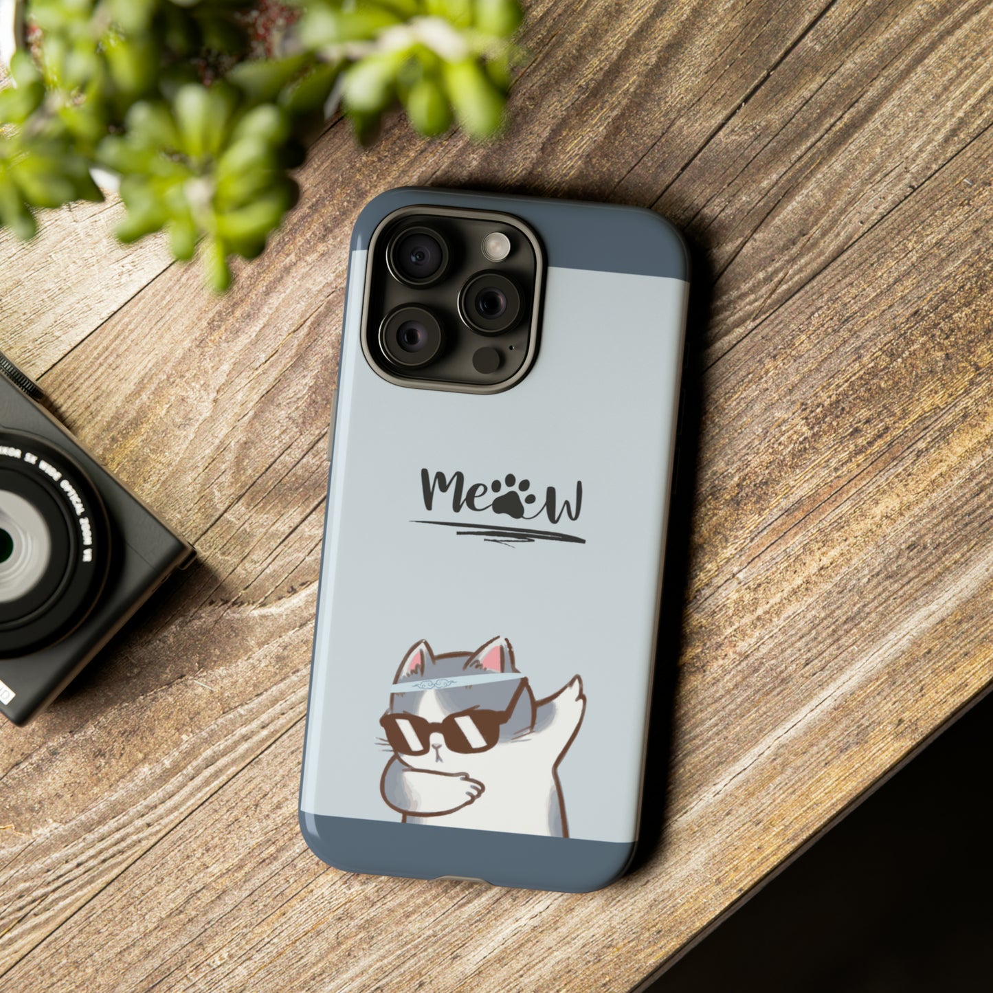 Cats Meow with slate blue background: 46-Tough Case iPhone series 15 14 13 12 11 X XR XS 8: Google series 7 6 5: Samsung series S23 S22 S21 S20 S10