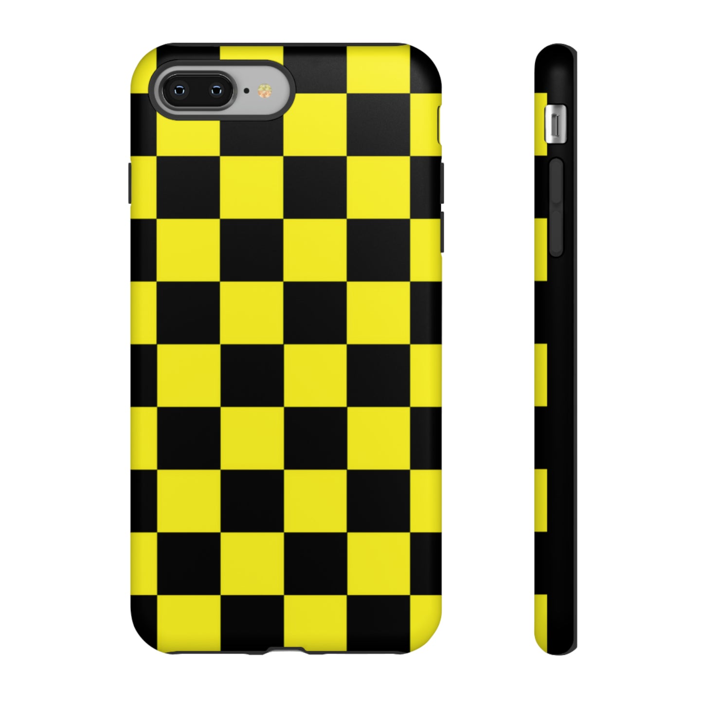 Yellow and Black Checkers with Black background: 46-Tough Case iPhone series 15 14 13 12 11 X XR XS 8: Google series 7 6 5: Samsung series S23 S22 S21 S20 S10