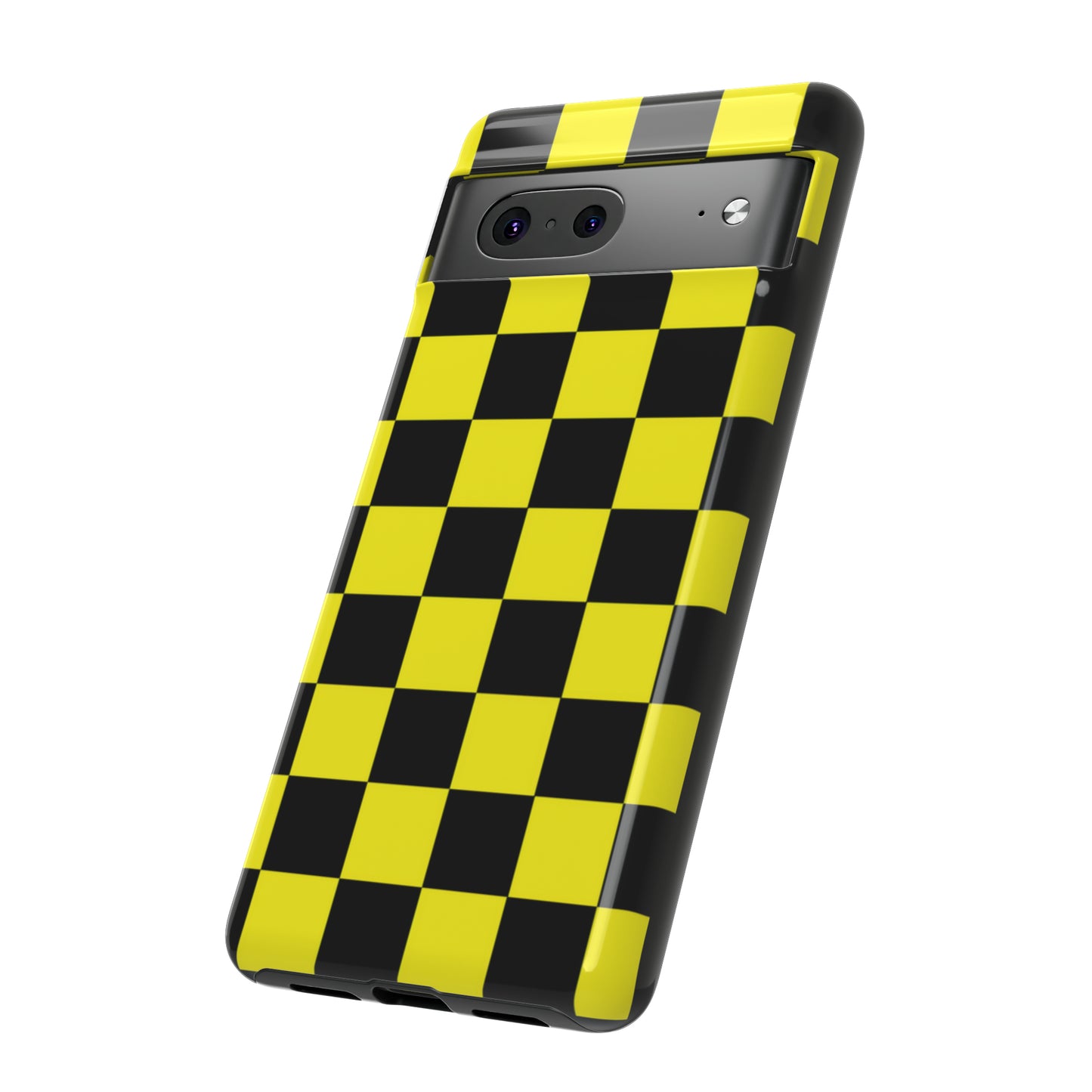 Yellow and Black Checkers with Black background: 46-Tough Case iPhone series 15 14 13 12 11 X XR XS 8: Google series 7 6 5: Samsung series S23 S22 S21 S20 S10