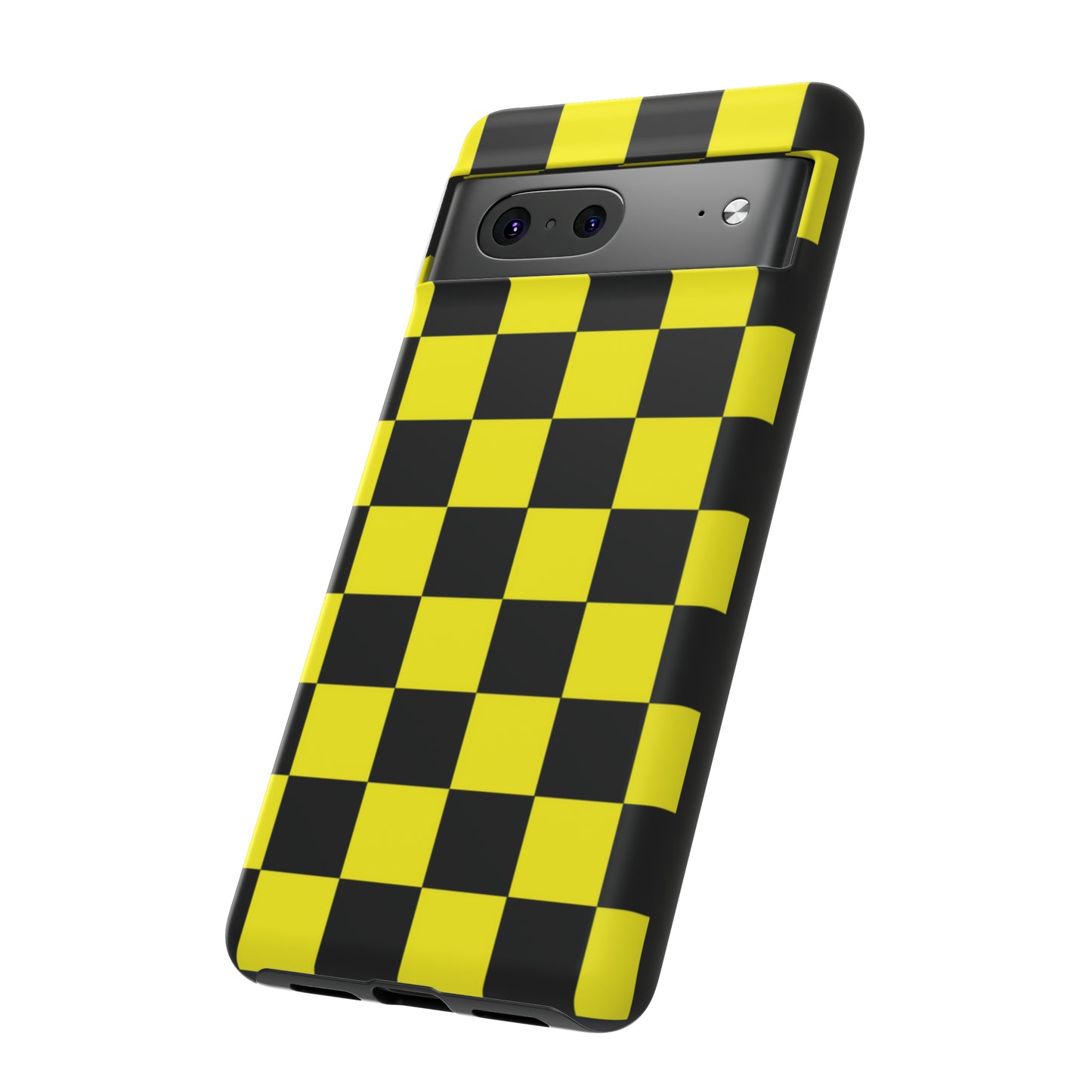 Yellow and Black Checkers with Black background: 46-Tough Case iPhone series 15 14 13 12 11 X XR XS 8: Google series 7 6 5: Samsung series S23 S22 S21 S20 S10