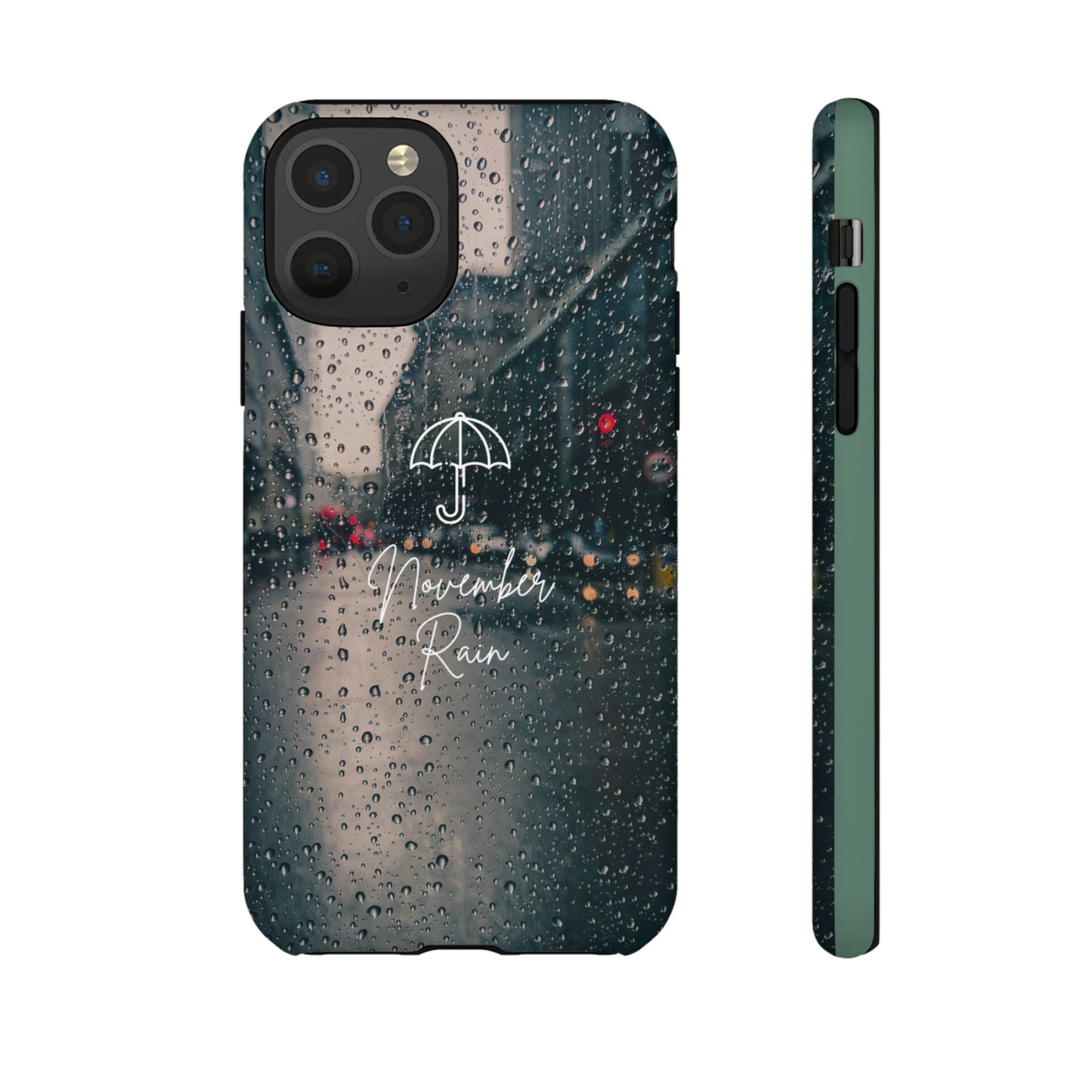 November Rain with Green Background: 46-Tough Case iPhone series 15 14 13 12 11 X XR XS 8: Google series 7 6 5: Samsung series S23 S22 S21 S20 S10