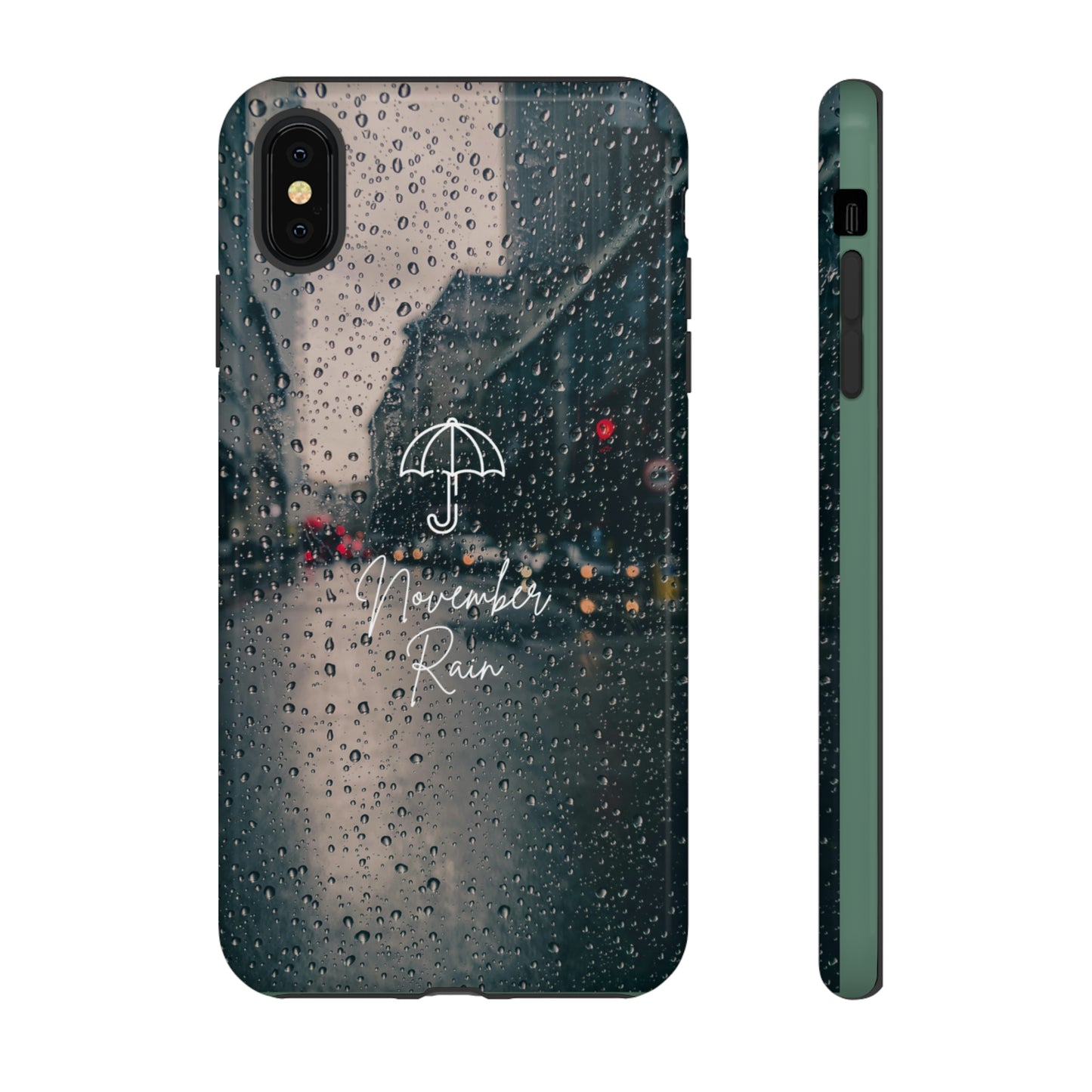 November Rain with Green Background: 46-Tough Case iPhone series 15 14 13 12 11 X XR XS 8: Google series 7 6 5: Samsung series S23 S22 S21 S20 S10