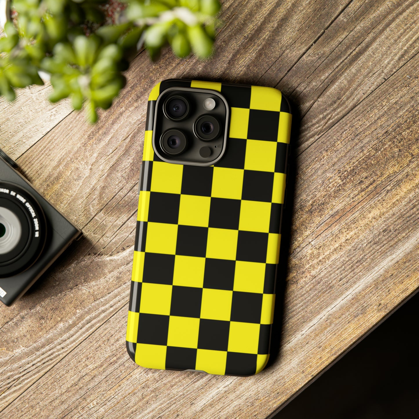 Yellow and Black Checkers with Black background: 46-Tough Case iPhone series 15 14 13 12 11 X XR XS 8: Google series 7 6 5: Samsung series S23 S22 S21 S20 S10