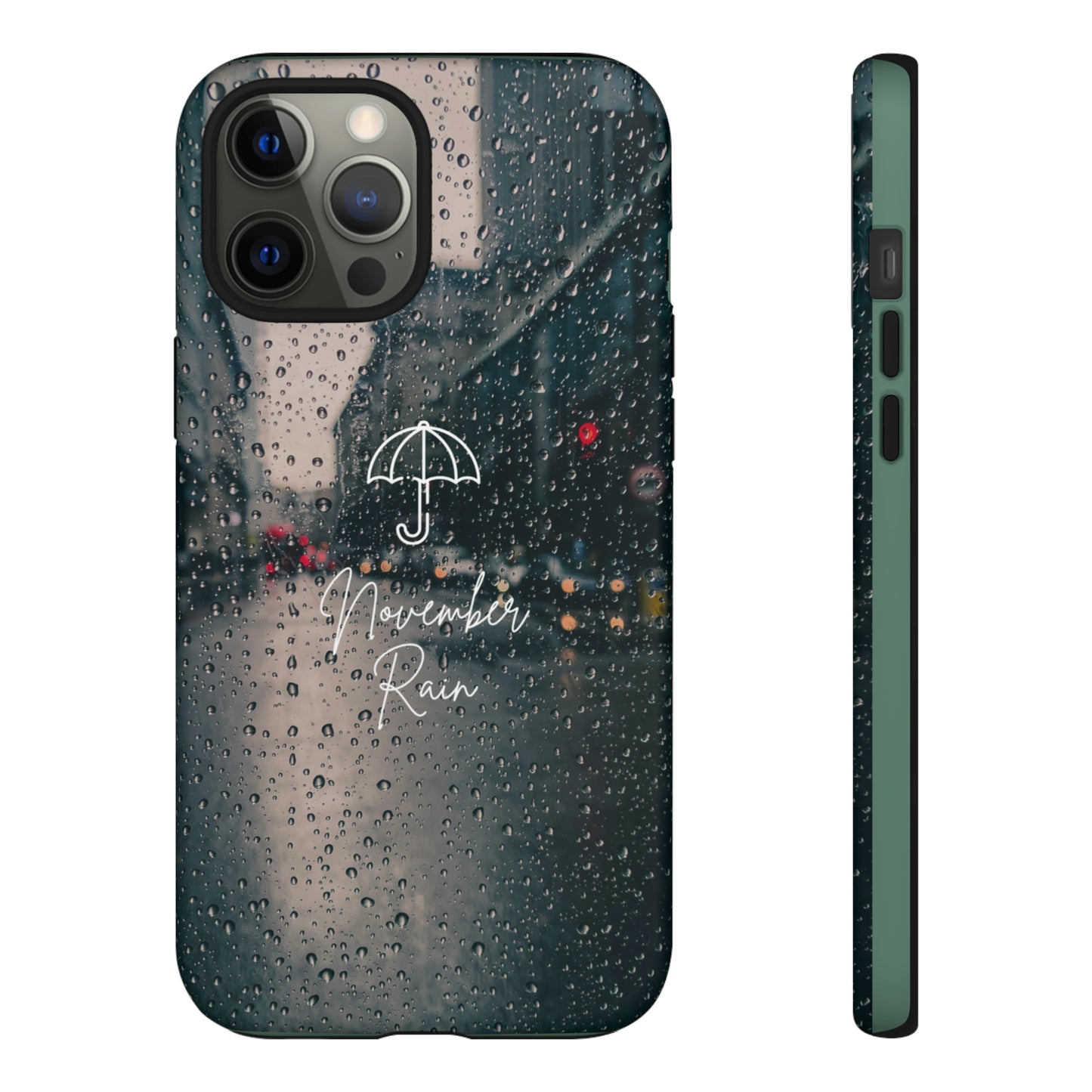 November Rain with Green Background: 46-Tough Case iPhone series 15 14 13 12 11 X XR XS 8: Google series 7 6 5: Samsung series S23 S22 S21 S20 S10