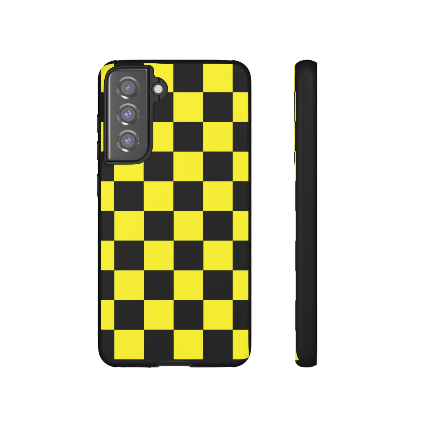 Yellow and Black Checkers with Black background: 46-Tough Case iPhone series 15 14 13 12 11 X XR XS 8: Google series 7 6 5: Samsung series S23 S22 S21 S20 S10