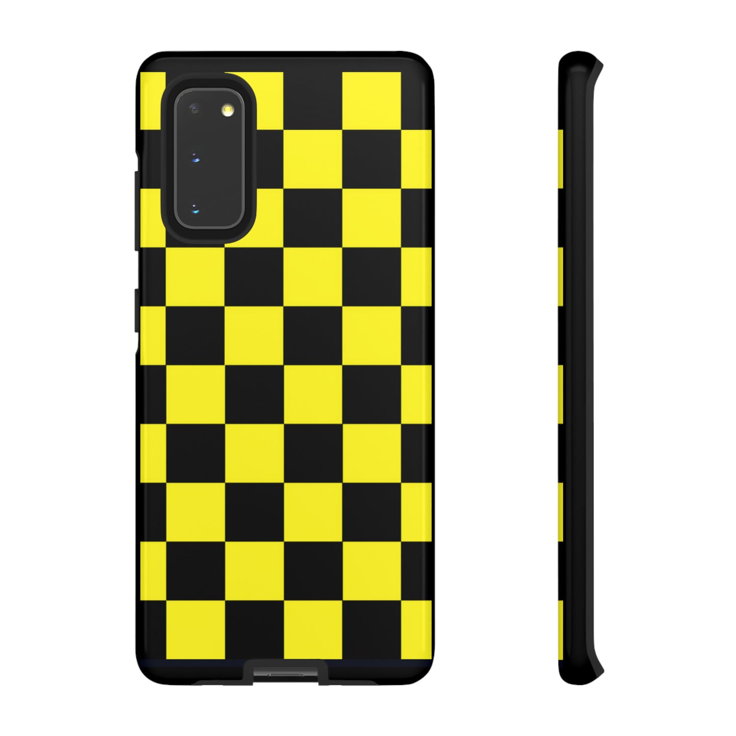 Yellow and Black Checkers with Black background: 46-Tough Case iPhone series 15 14 13 12 11 X XR XS 8: Google series 7 6 5: Samsung series S23 S22 S21 S20 S10