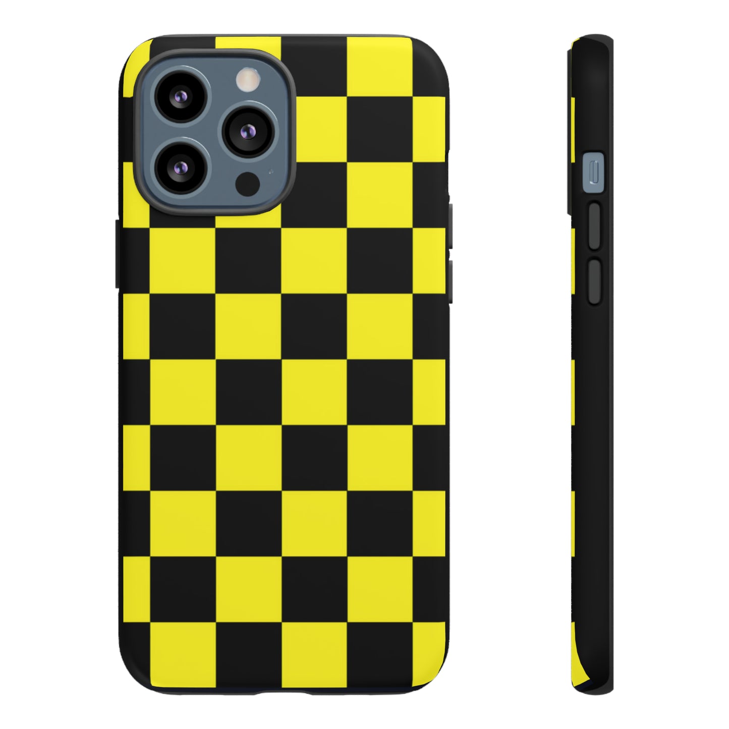 Yellow and Black Checkers with Black background: 46-Tough Case iPhone series 15 14 13 12 11 X XR XS 8: Google series 7 6 5: Samsung series S23 S22 S21 S20 S10