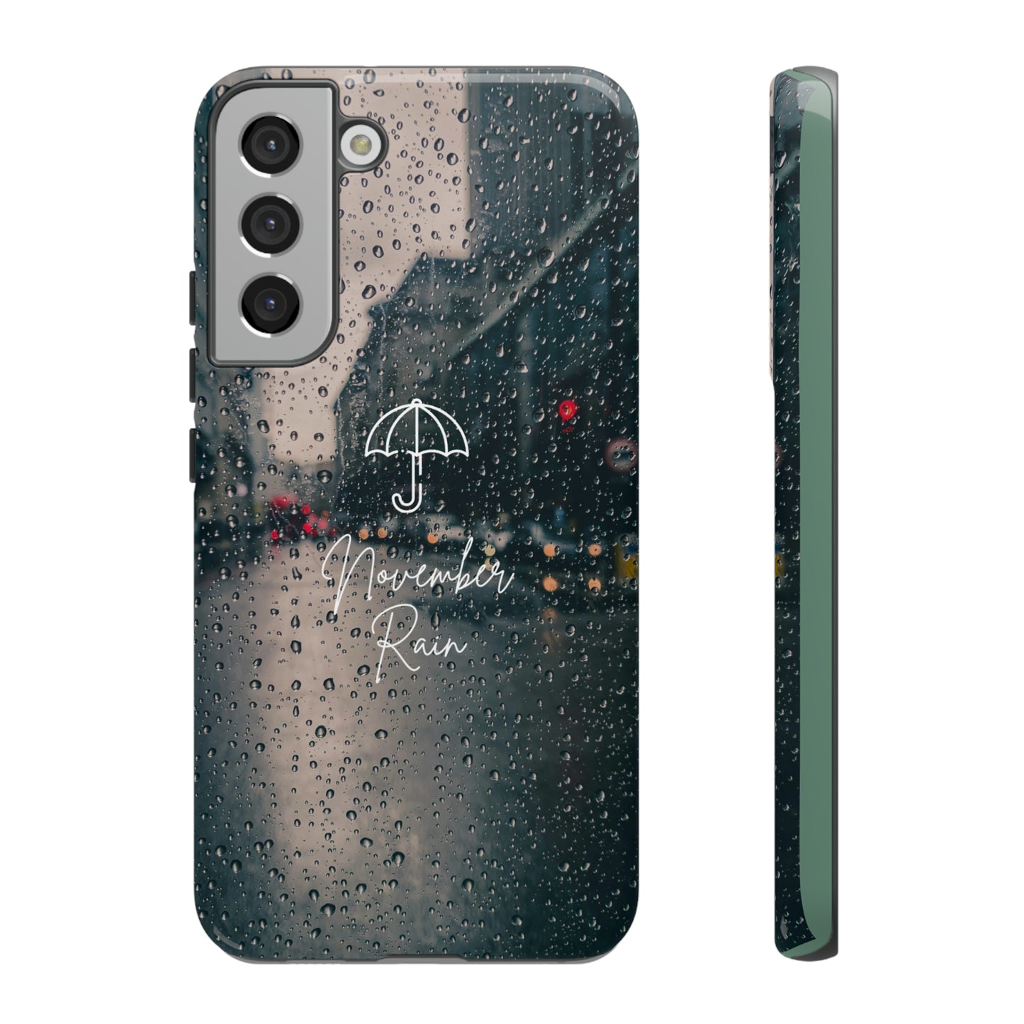 November Rain with Green Background: 46-Tough Case iPhone series 15 14 13 12 11 X XR XS 8: Google series 7 6 5: Samsung series S23 S22 S21 S20 S10