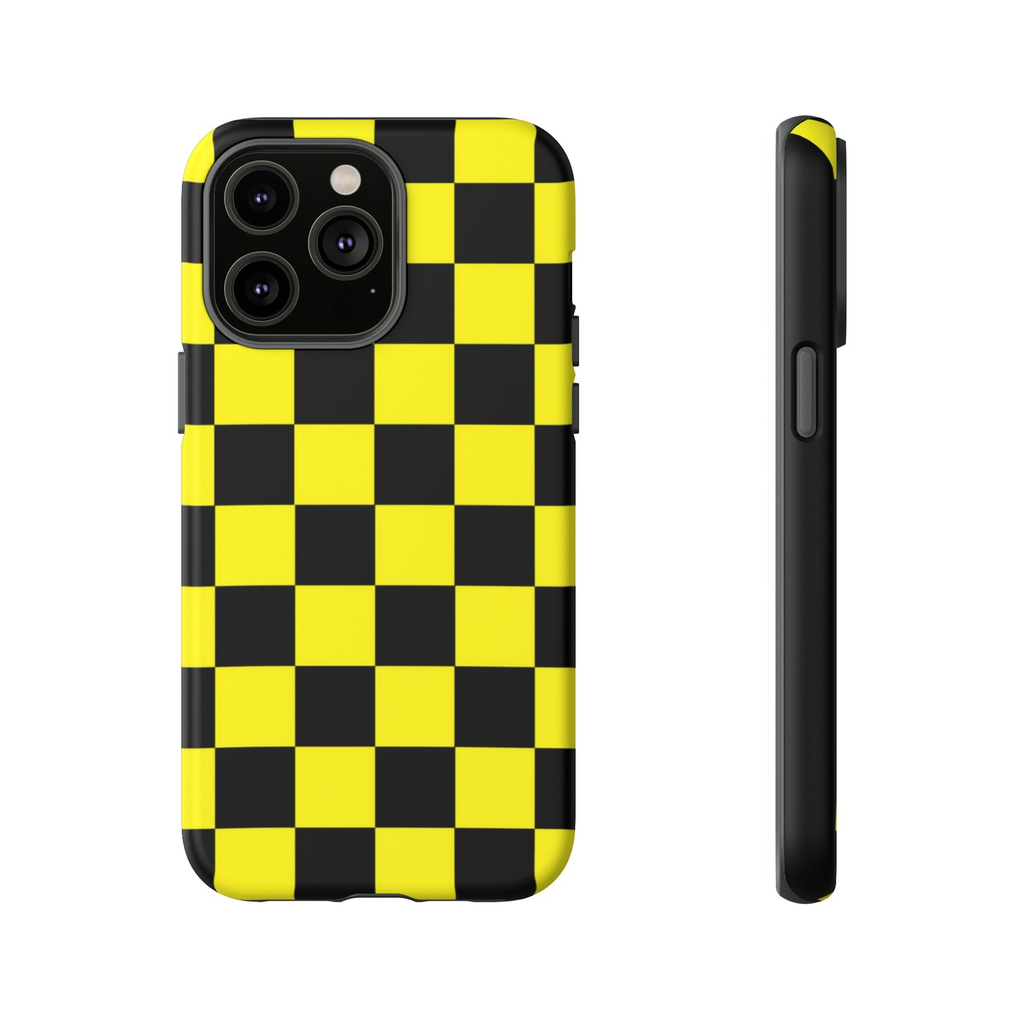 Yellow and Black Checkers with Black background: 46-Tough Case iPhone series 15 14 13 12 11 X XR XS 8: Google series 7 6 5: Samsung series S23 S22 S21 S20 S10