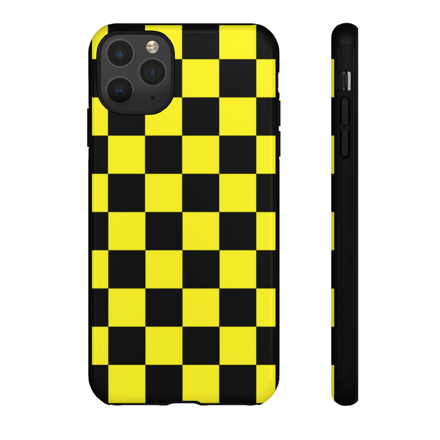 Yellow and Black Checkers with Black background: 46-Tough Case iPhone series 15 14 13 12 11 X XR XS 8: Google series 7 6 5: Samsung series S23 S22 S21 S20 S10