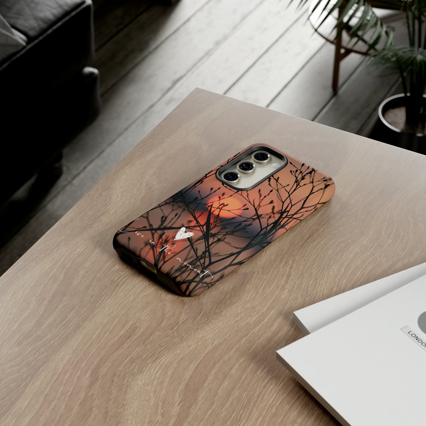 VIVID SUNSET FLORAL DESIGN with black background: 46-Tough Case iPhone series 15 14 13 12 11 X XR XS 8: Google series 7 6 5: Samsung series S23 S22 S21 S20 S10