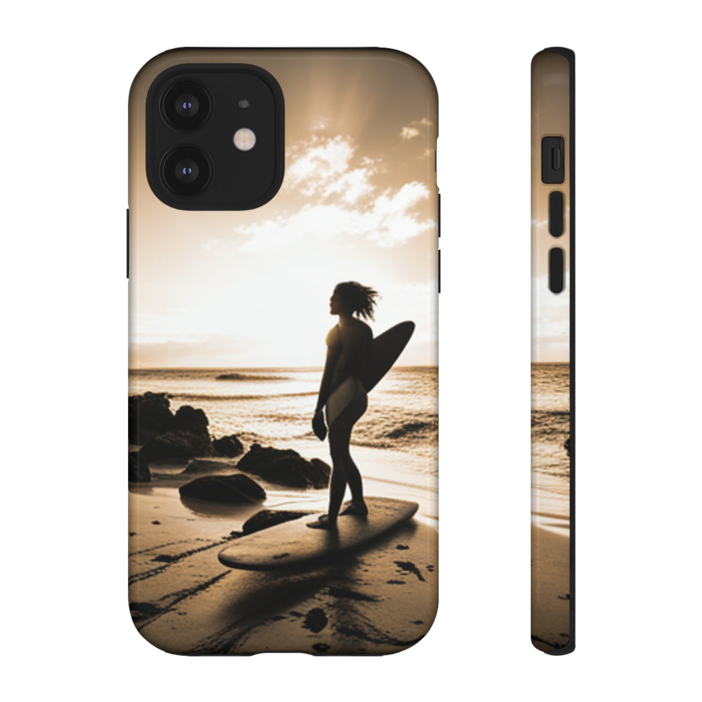 Surfing Aruba with a black background: 46 - Tough Case iPhone series 15 14 13 12 11 X XR XS 8: Google series 7 6 5: Samsung series S23 S22 S21 S20 S10