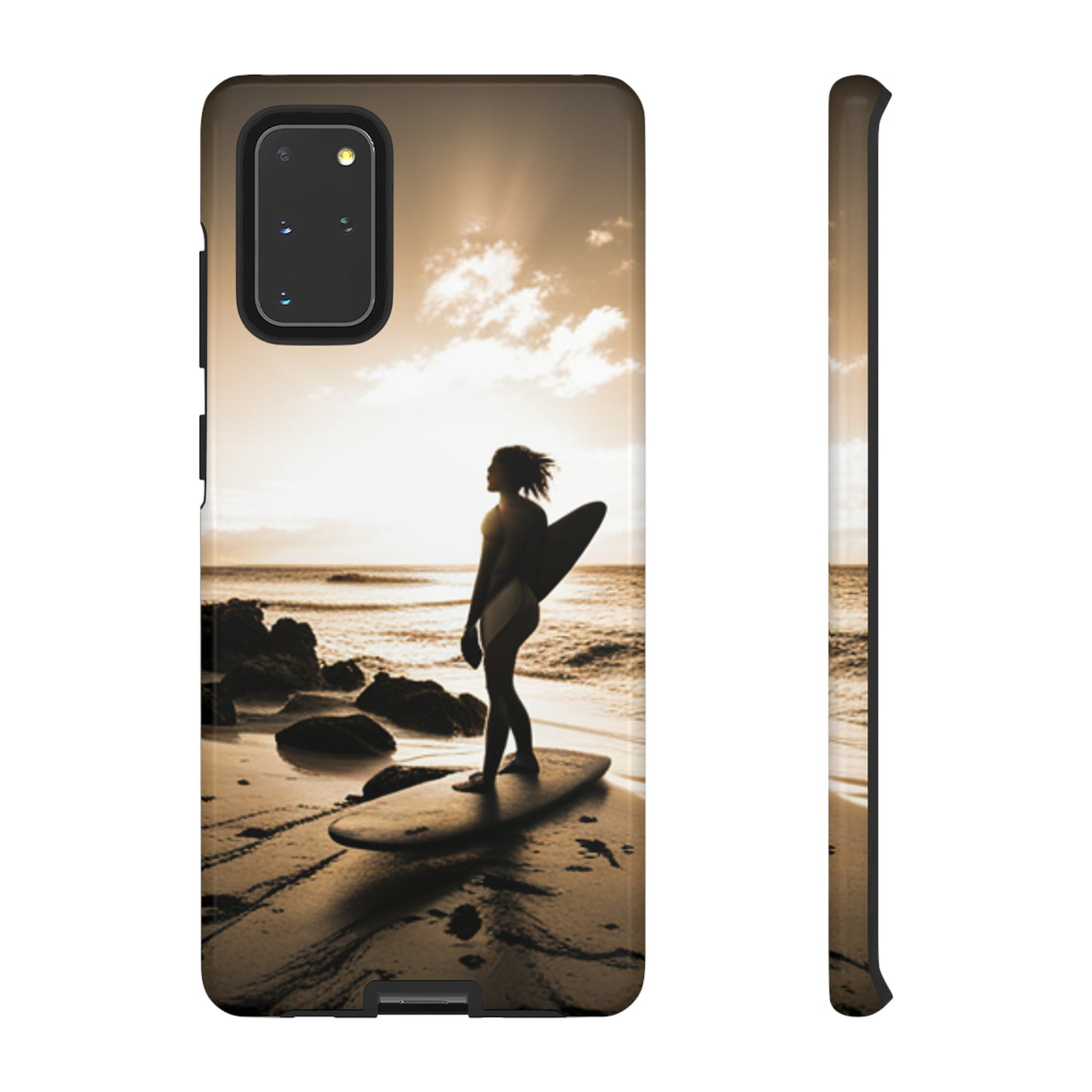 Surfing Aruba with a black background: 46 - Tough Case iPhone series 15 14 13 12 11 X XR XS 8: Google series 7 6 5: Samsung series S23 S22 S21 S20 S10