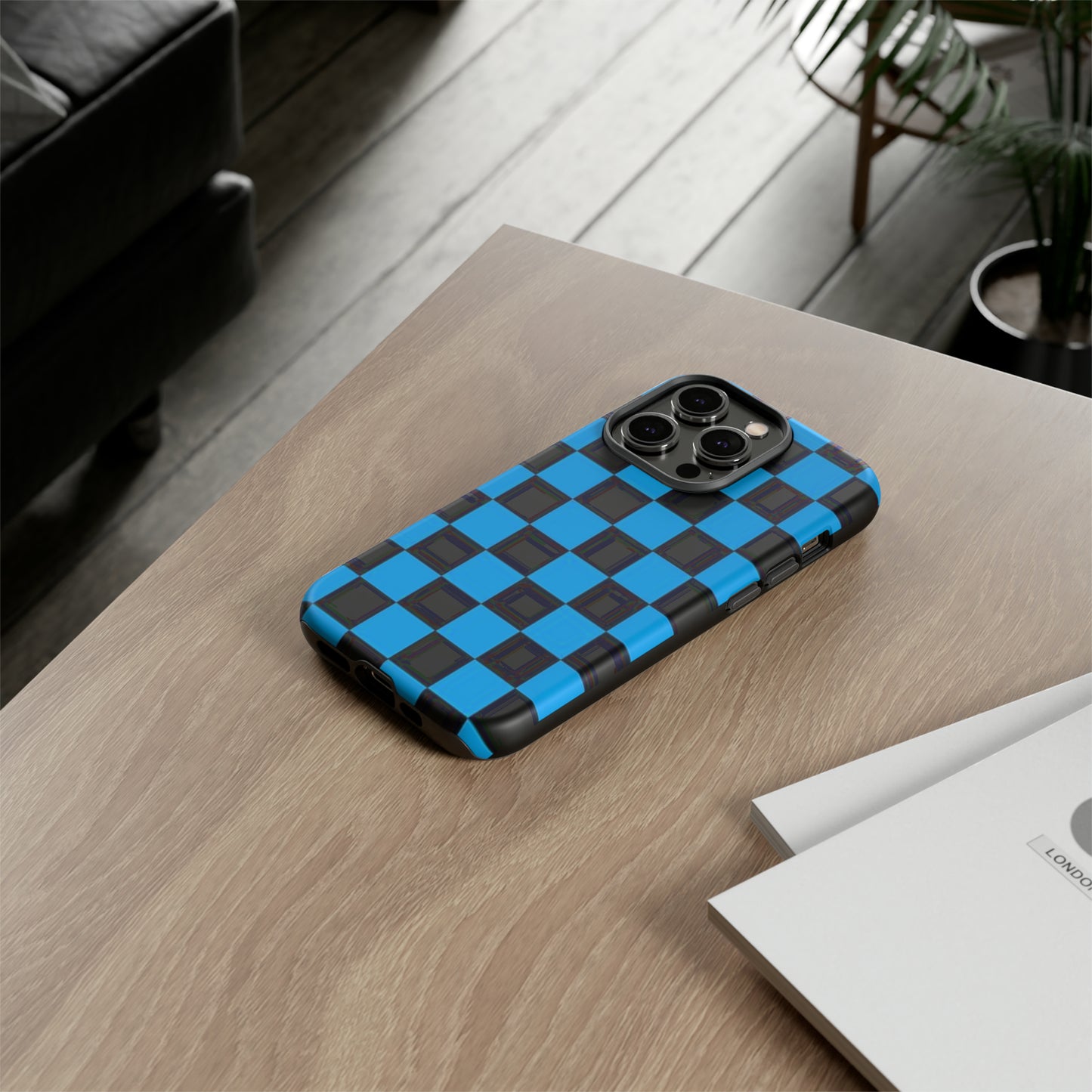 Blue and Black Checkers: 46-Tough Case iPhone series 15 14 13 12 11 X XR XS 8: Google series 7 6 5: Samsung series S23 S22 S21 S20 S10