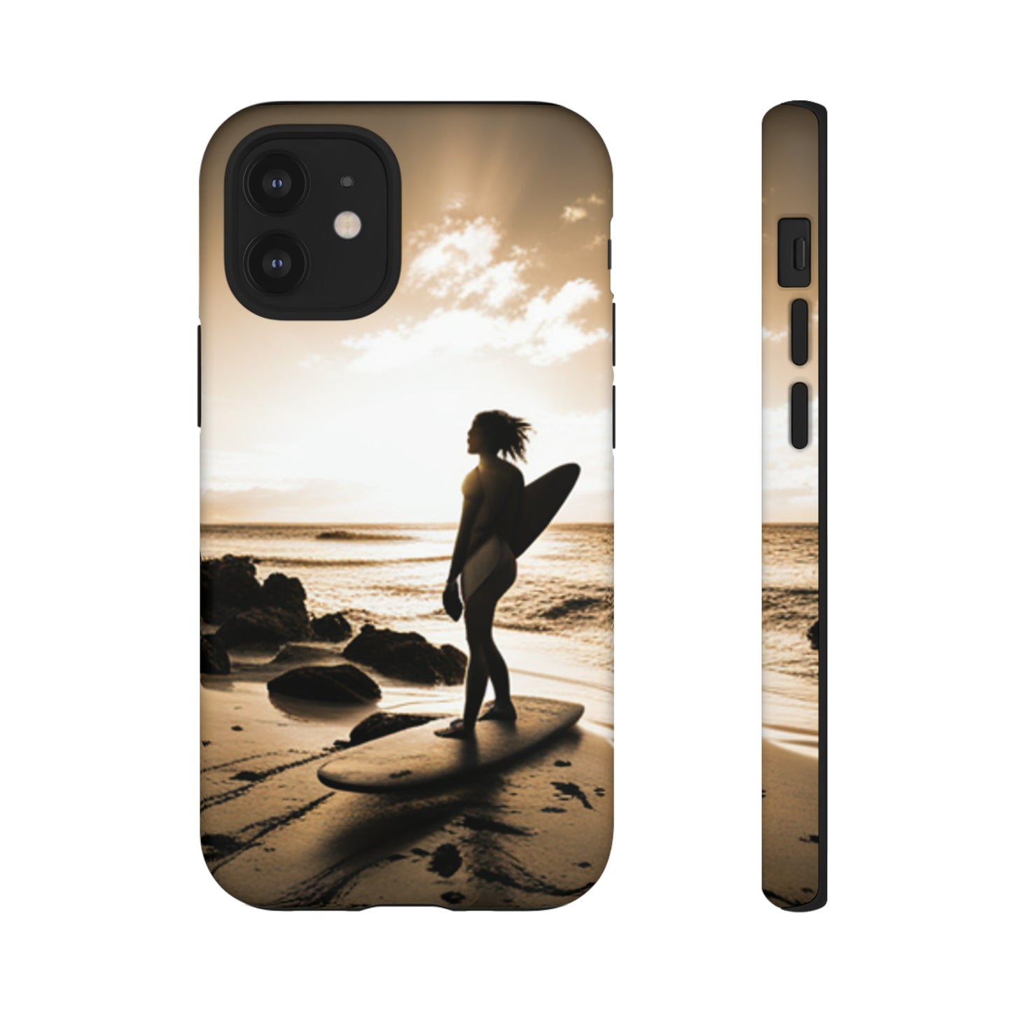 Surfing Aruba with a black background: 46 - Tough Case iPhone series 15 14 13 12 11 X XR XS 8: Google series 7 6 5: Samsung series S23 S22 S21 S20 S10