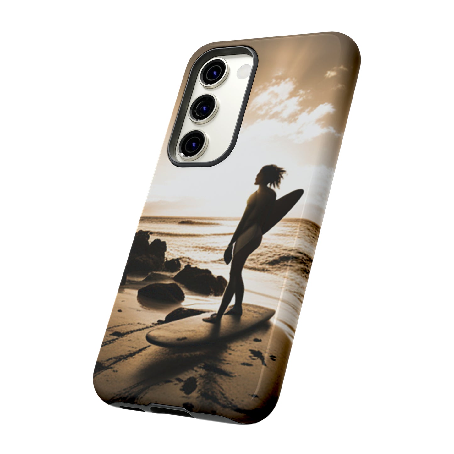 Surfing Aruba with a black background: 46 - Tough Case iPhone series 15 14 13 12 11 X XR XS 8: Google series 7 6 5: Samsung series S23 S22 S21 S20 S10