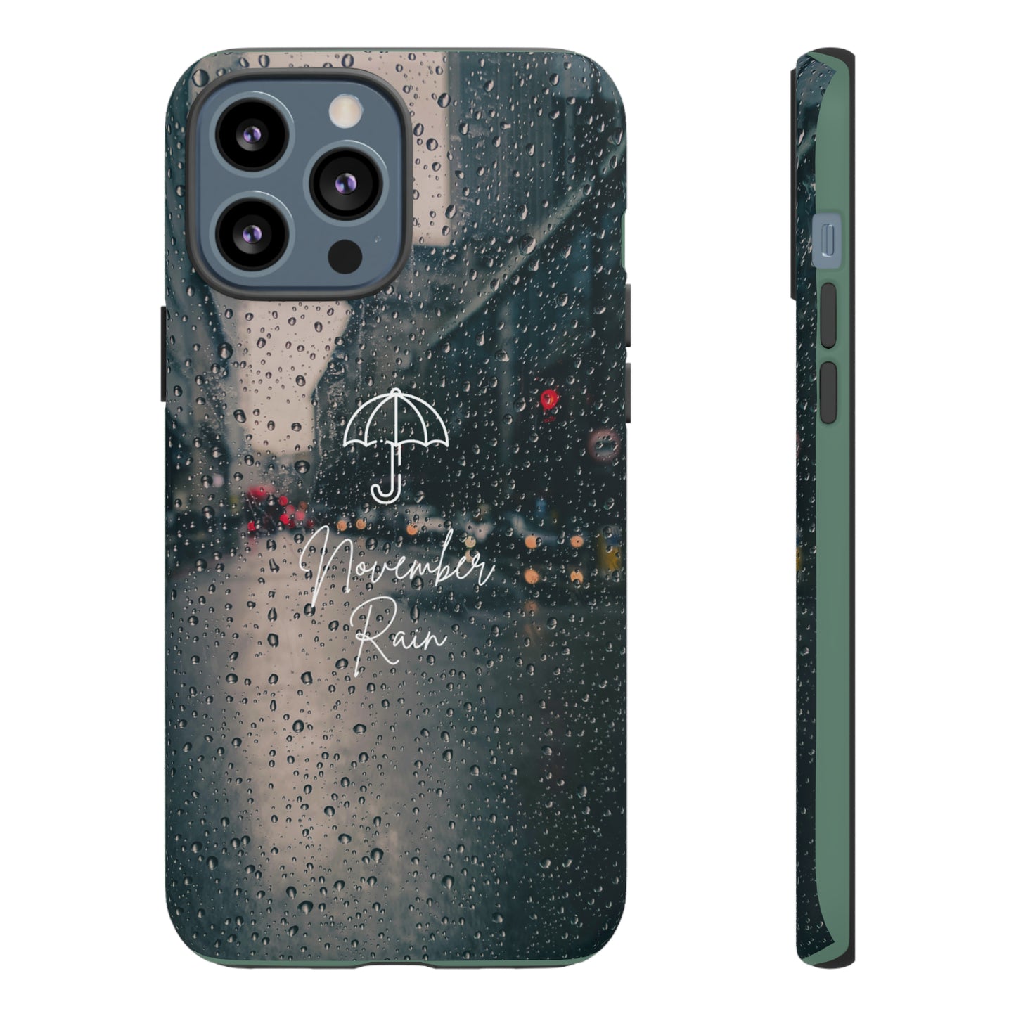 November Rain with Green Background: 46-Tough Case iPhone series 15 14 13 12 11 X XR XS 8: Google series 7 6 5: Samsung series S23 S22 S21 S20 S10